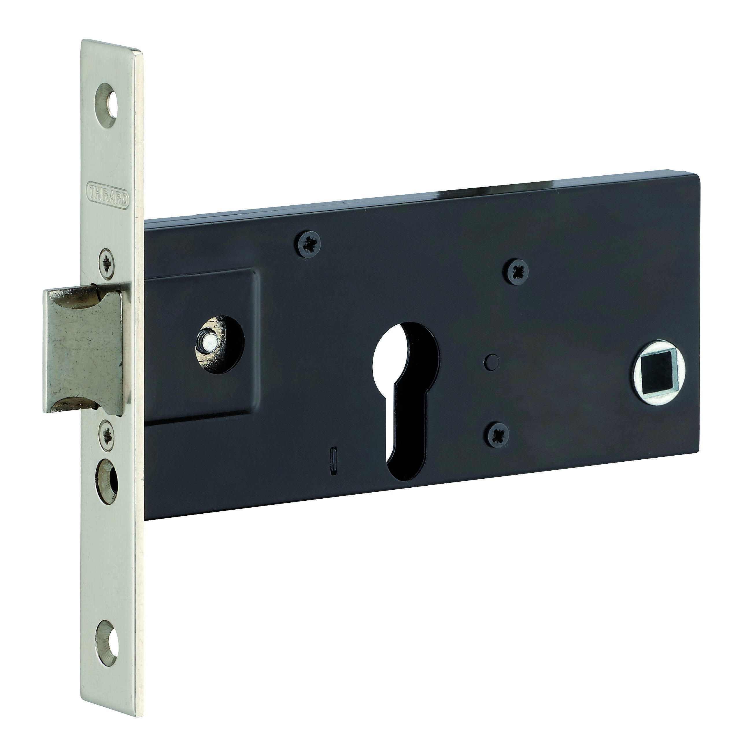 Boitier de serrure encastrable à cylindre pour porte d'entrée, axe 70mm, bouts carrés, acier - THIRARD