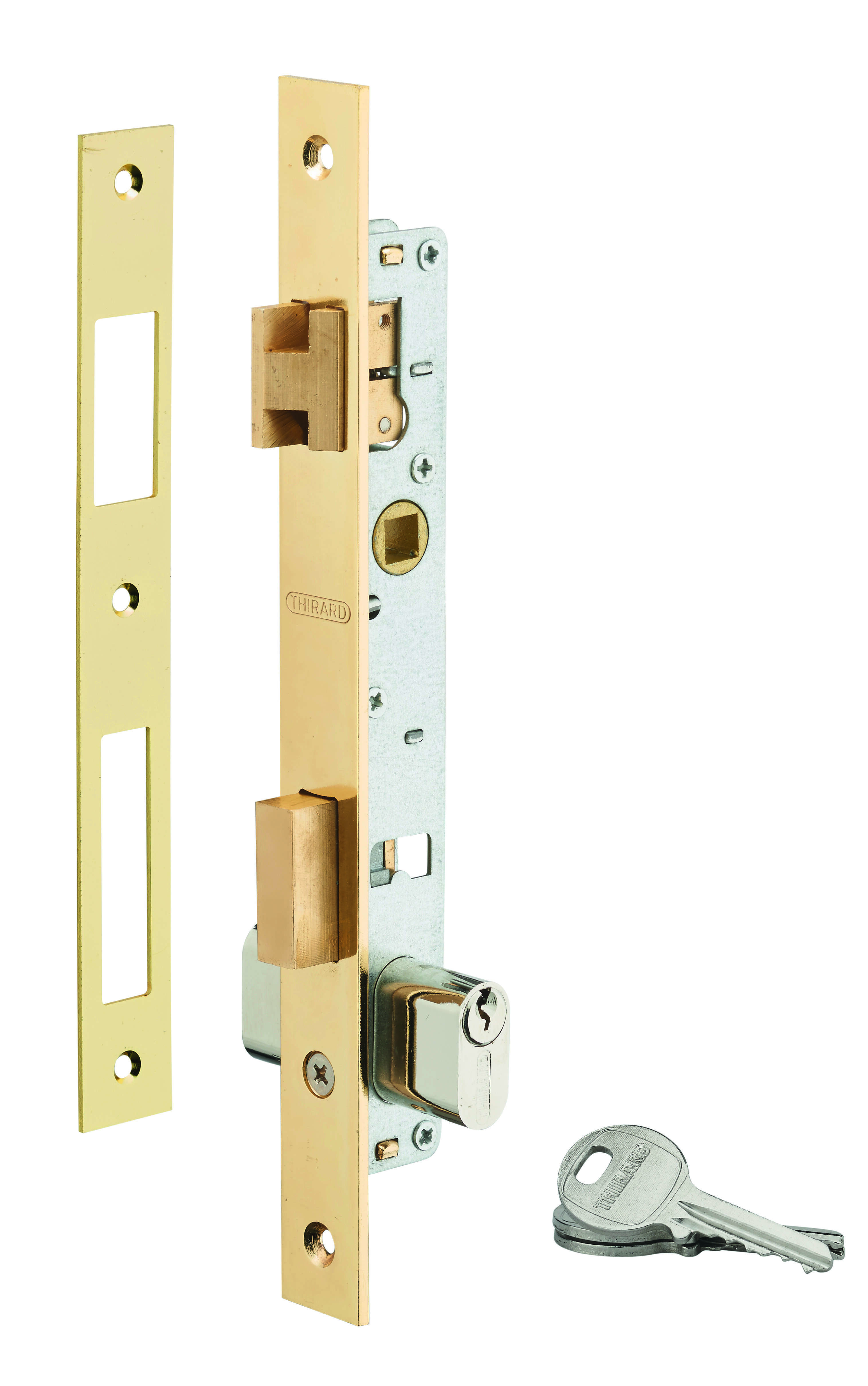 Serrure encastrable pour porte d'entrée avec cylindre en 30x30mm, axe 14mm, 3 clés  - THIRARD