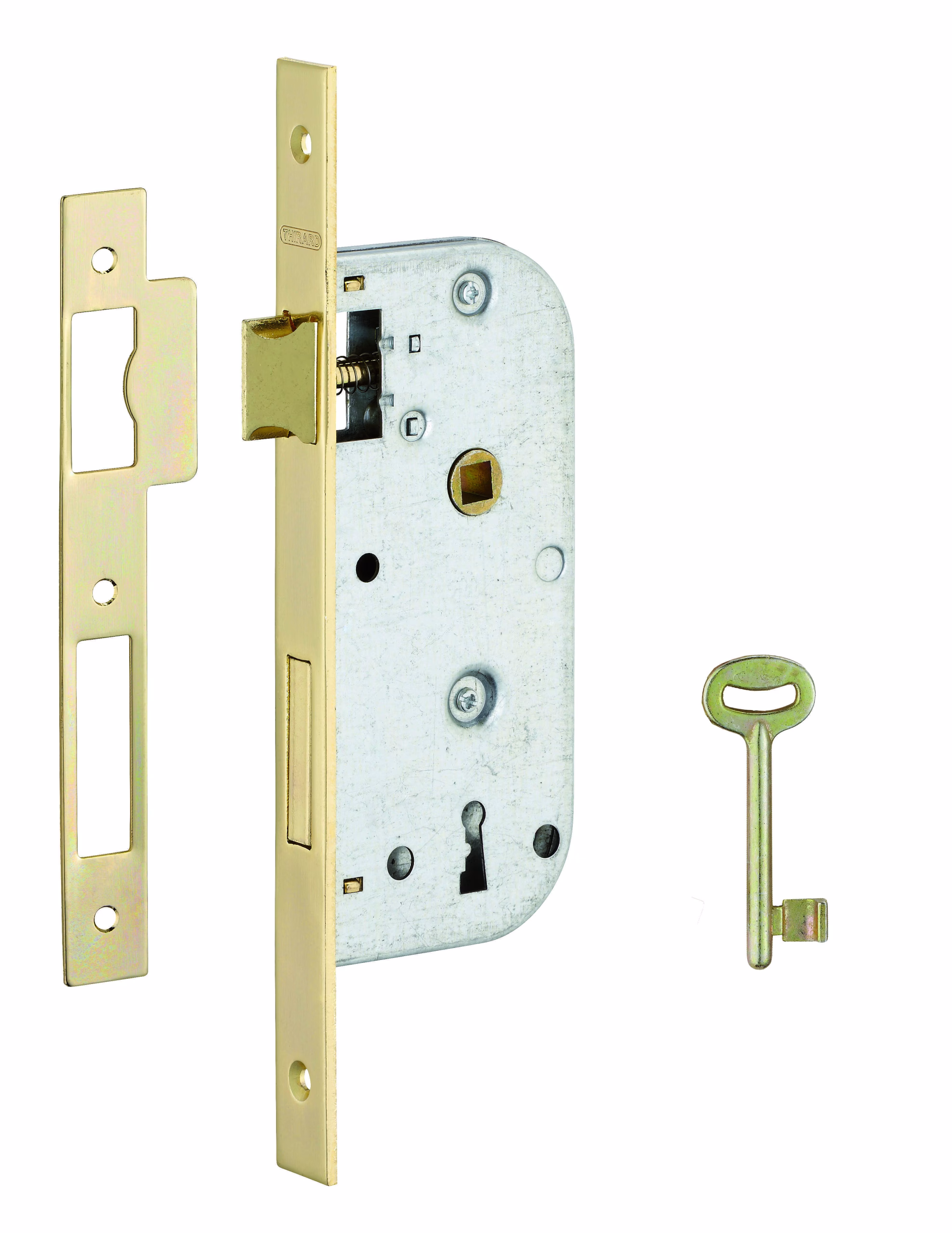 Serrure encastrable à clé pour porte de chambre, axe 40mm, bouts carrés, 1 clés - THIRARD