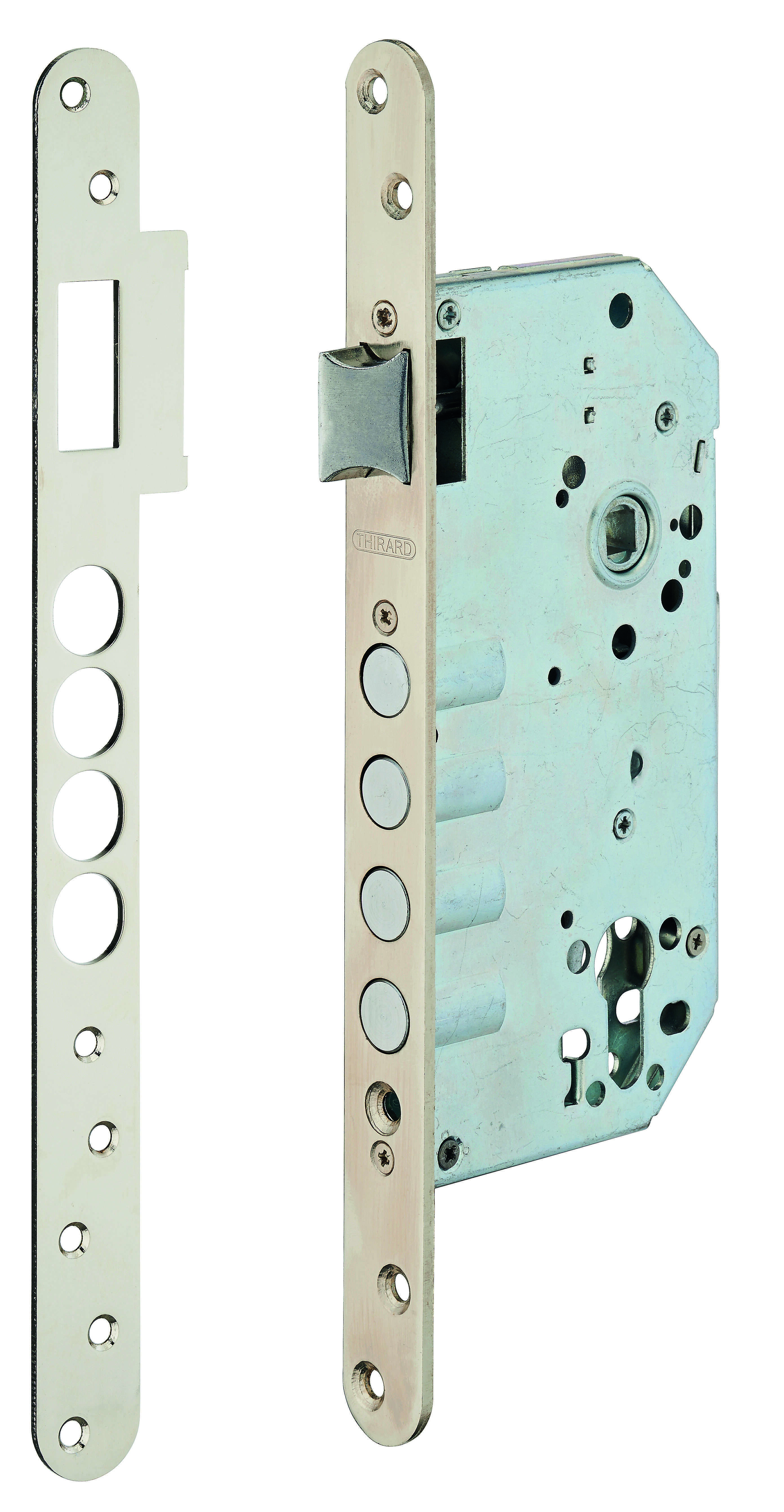 Boitier de serrure encastrable à cylindre pour porte d'entrée, axe 60mm, bouts ronds - THIRARD
