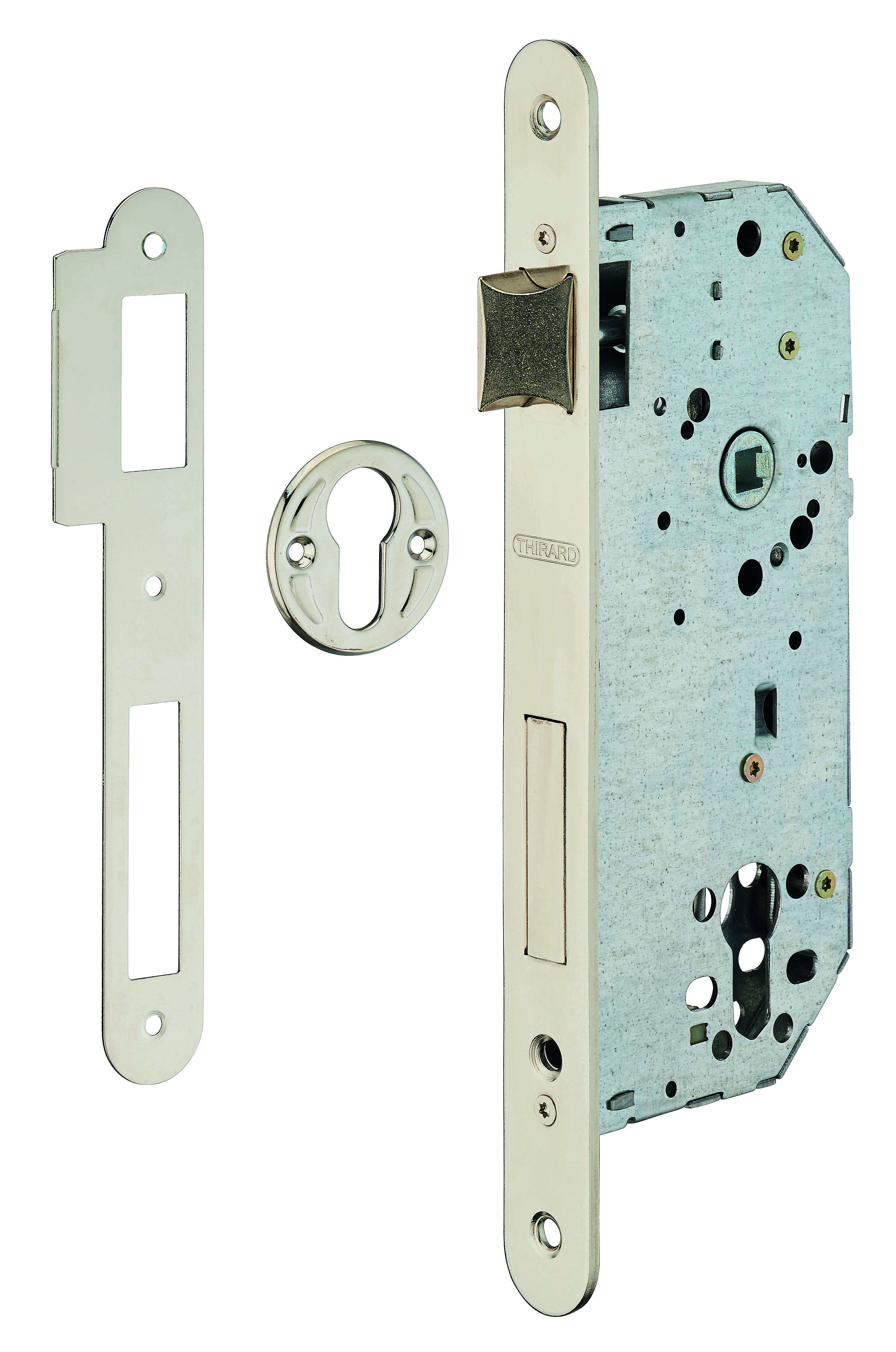 Boitier de serrure encastrable à cylindre pour porte d'entrée, axe 50mm, bouts ronds - THIRARD
