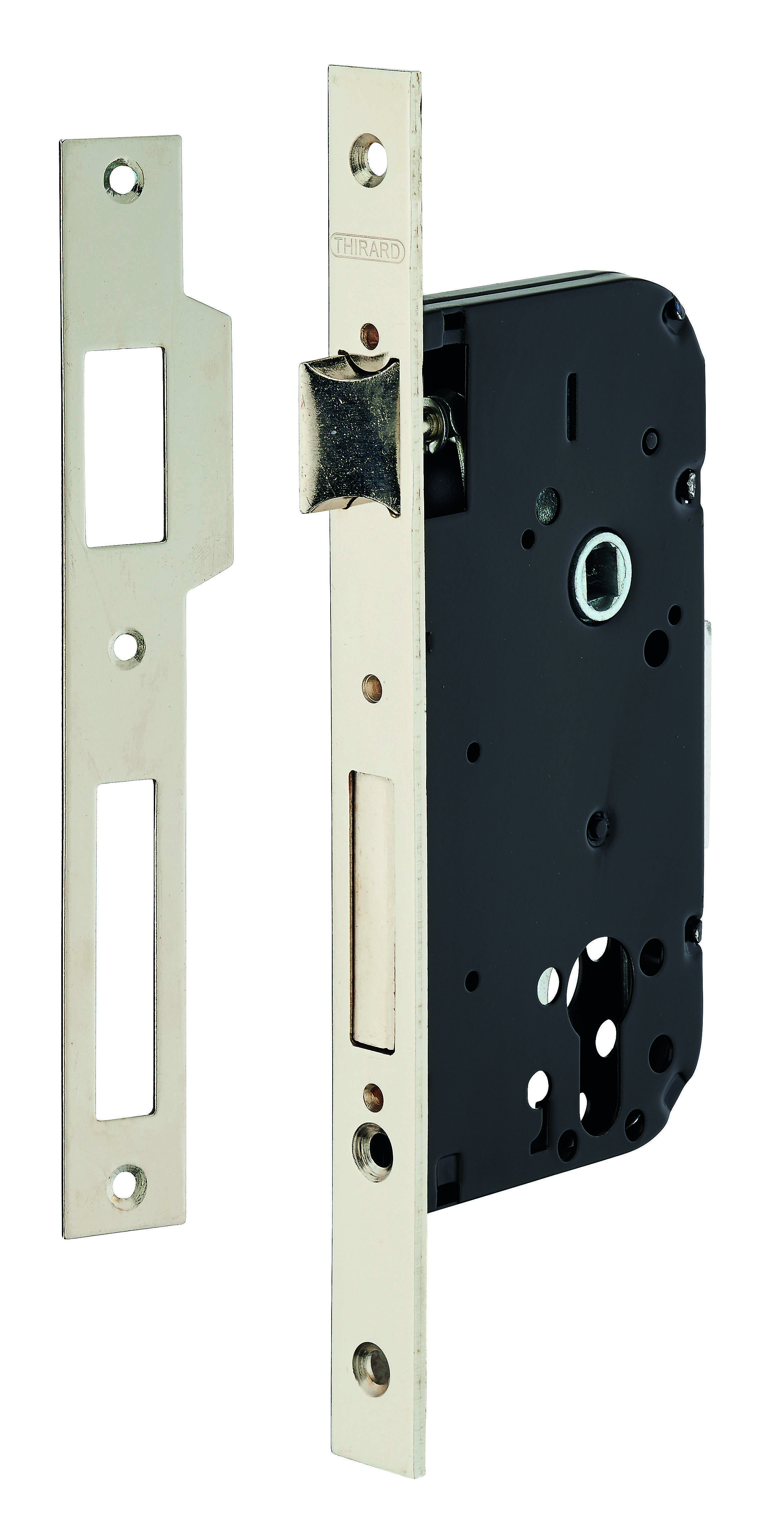 Boitier de serrure encastrable à cylindre pour porte d'entrée, axe 50mm, bouts carrés, nickelé - THIRARD