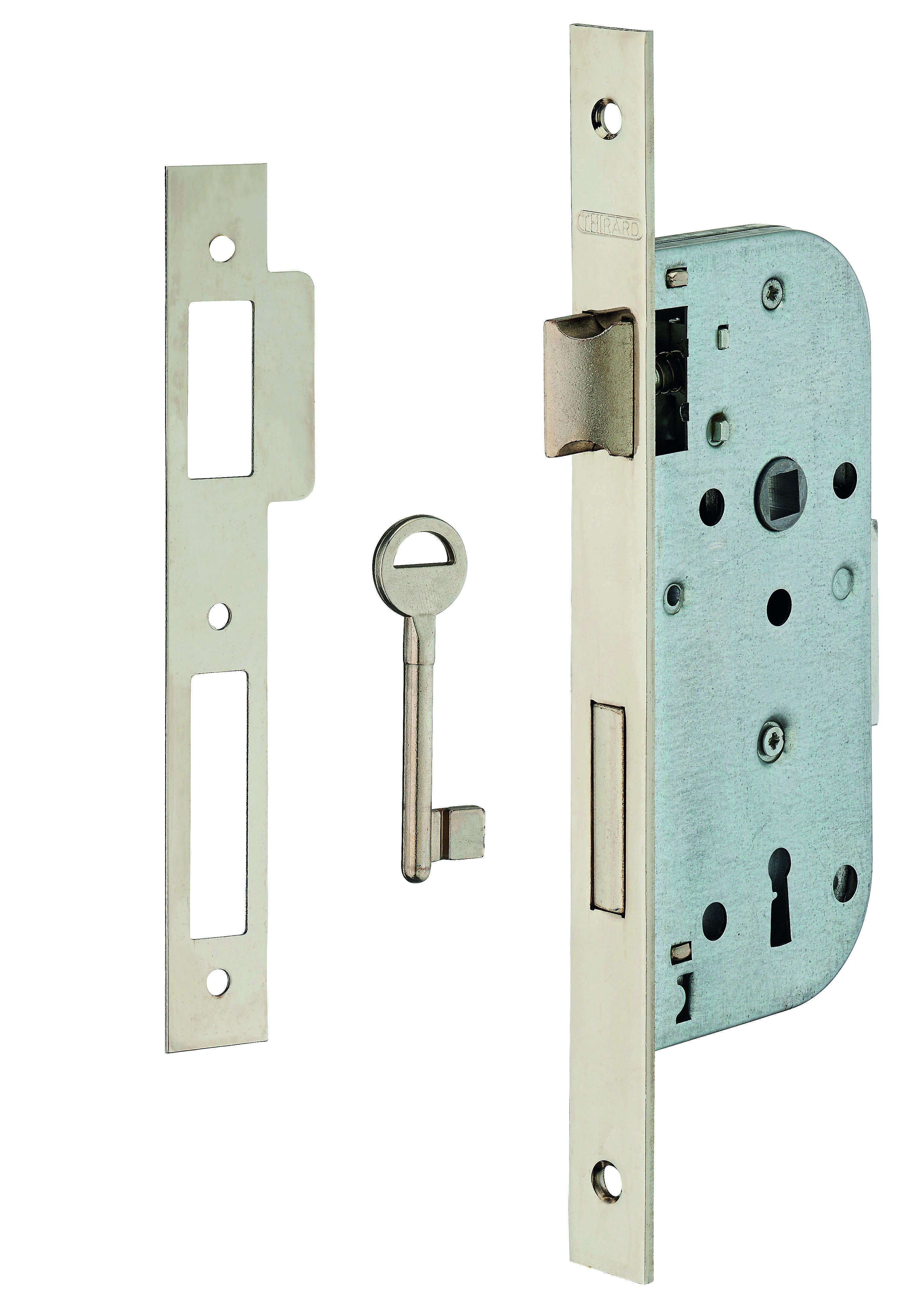 Serrure encastrable à clé pour porte de chambre, 1/2 tour, axe 40mm, bouts carrés, 1 clé - THIRARD
