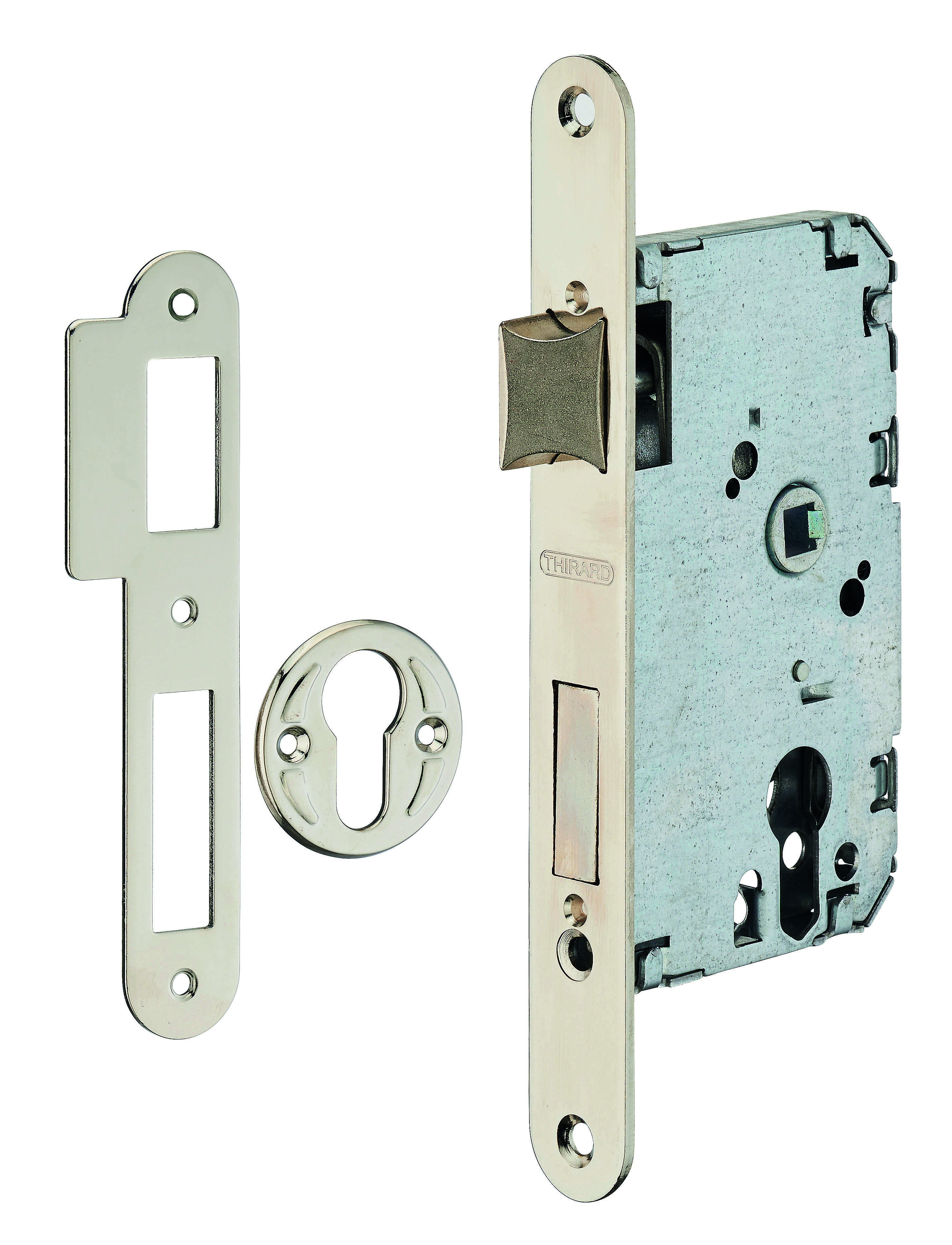Boitier de serrure encastrable à cylindre pour porte d'entrée, axe 50mm, bouts ronds - THIRARD
