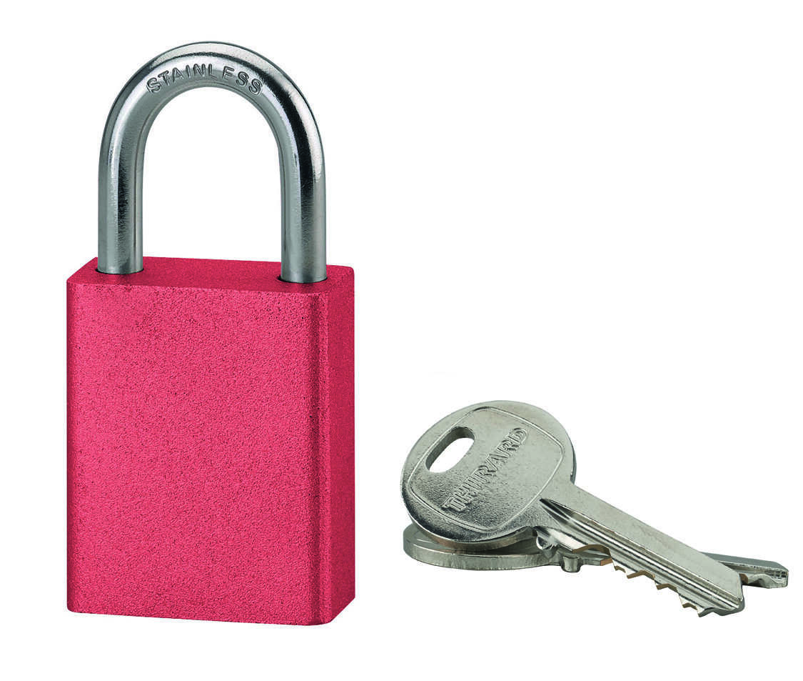 Cadenas à clé Cobble, aluminium, extérieur, anse inox, 38mm, rouge, 2 clés - THIRARD