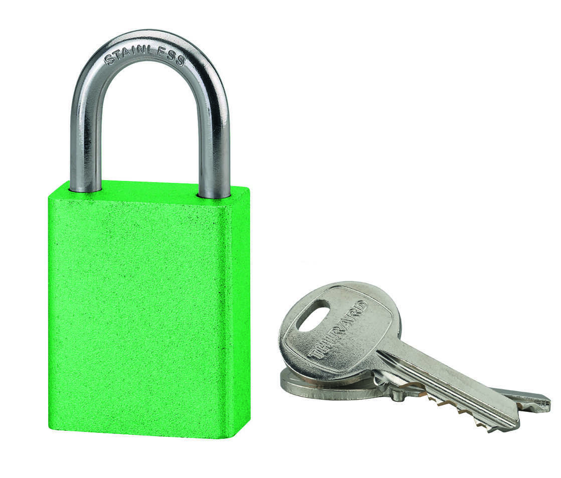 Cadenas à clé Cobble, aluminium, extérieur, anse inox, 38mm, vert, 2 clés - THIRARD