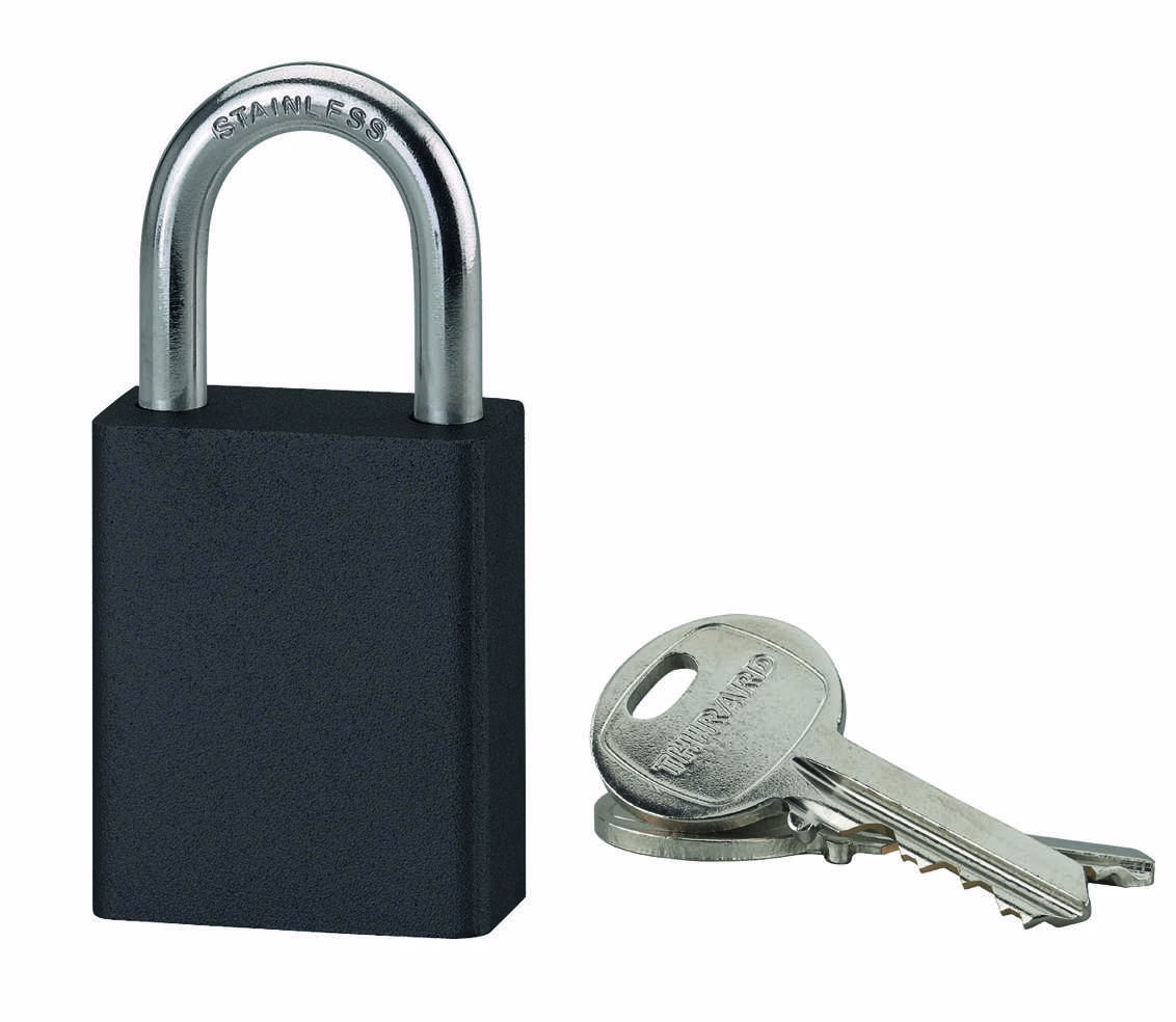 Cadenas à clé Cobble, aluminium, extérieur, anse inox, 38mm, noir, 2 clés - THIRARD