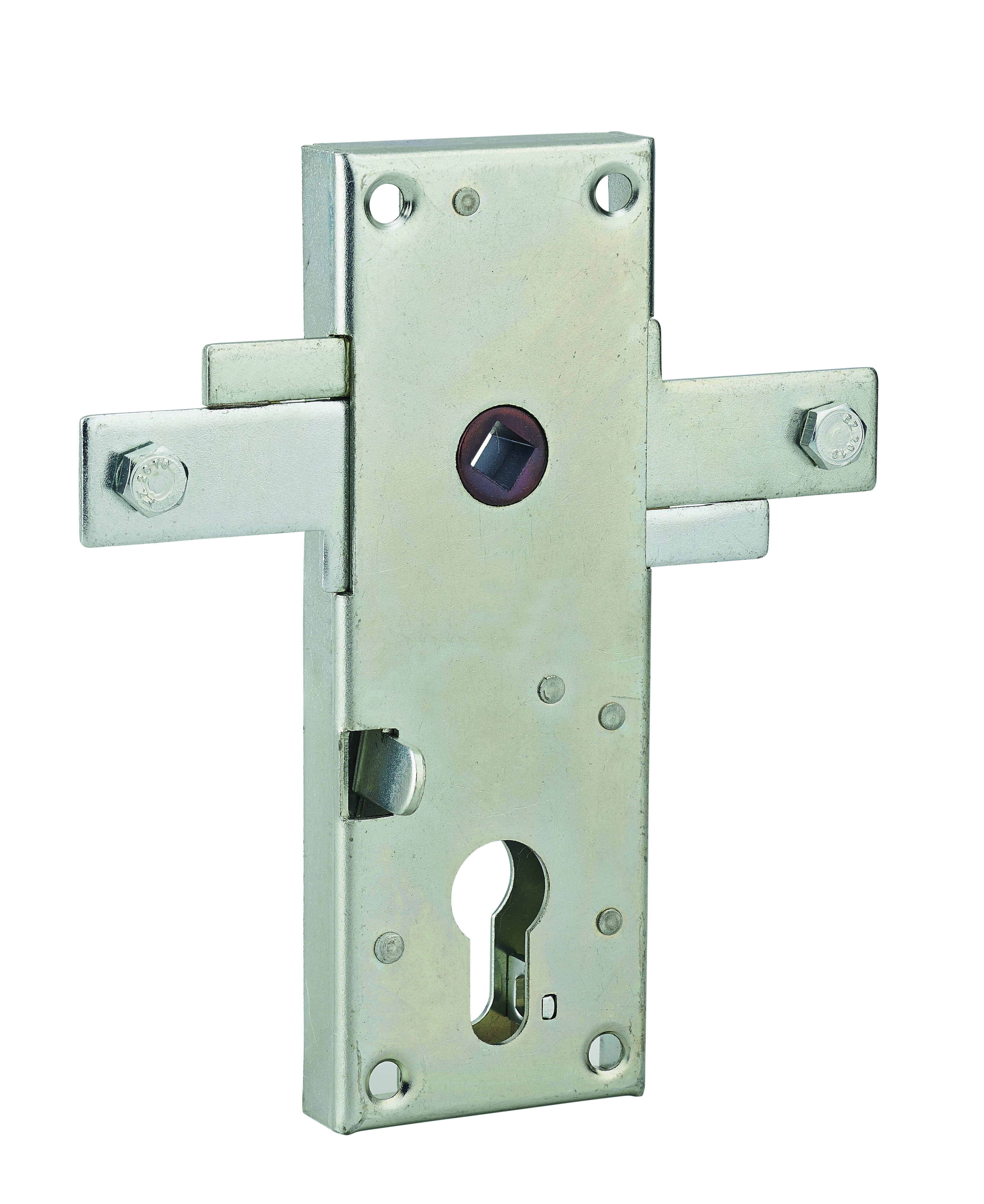 Boitier de serrure en applique à double entrée à fouillot pour garage basculante, 2pts latéraux, 55x155mm, carré 8mm - THIRARD