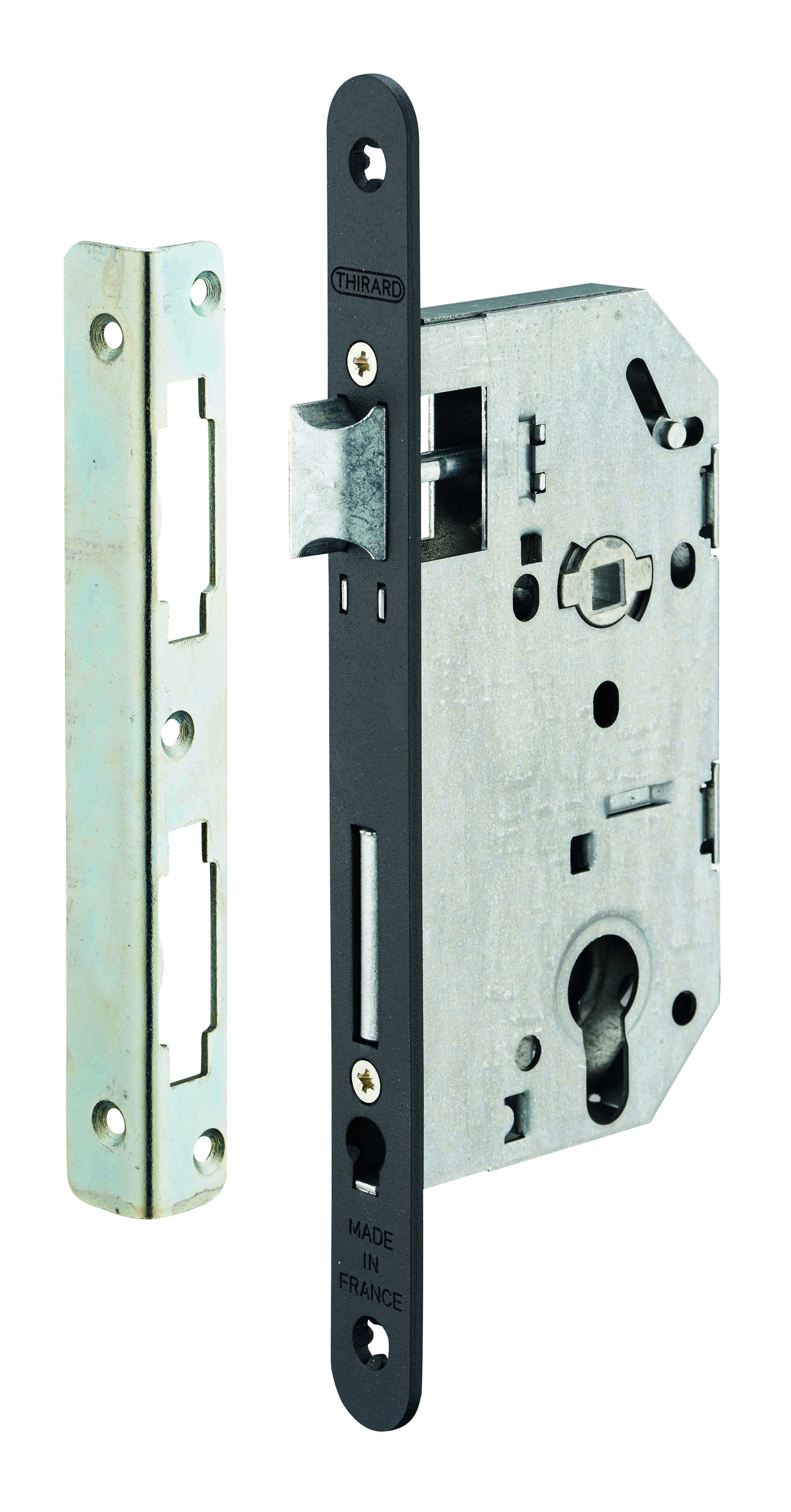Serrure encastrable Monomax NF pour cylindre européen, axe 50mm, bouts ronds, têtière affleurante droite - THIRARD