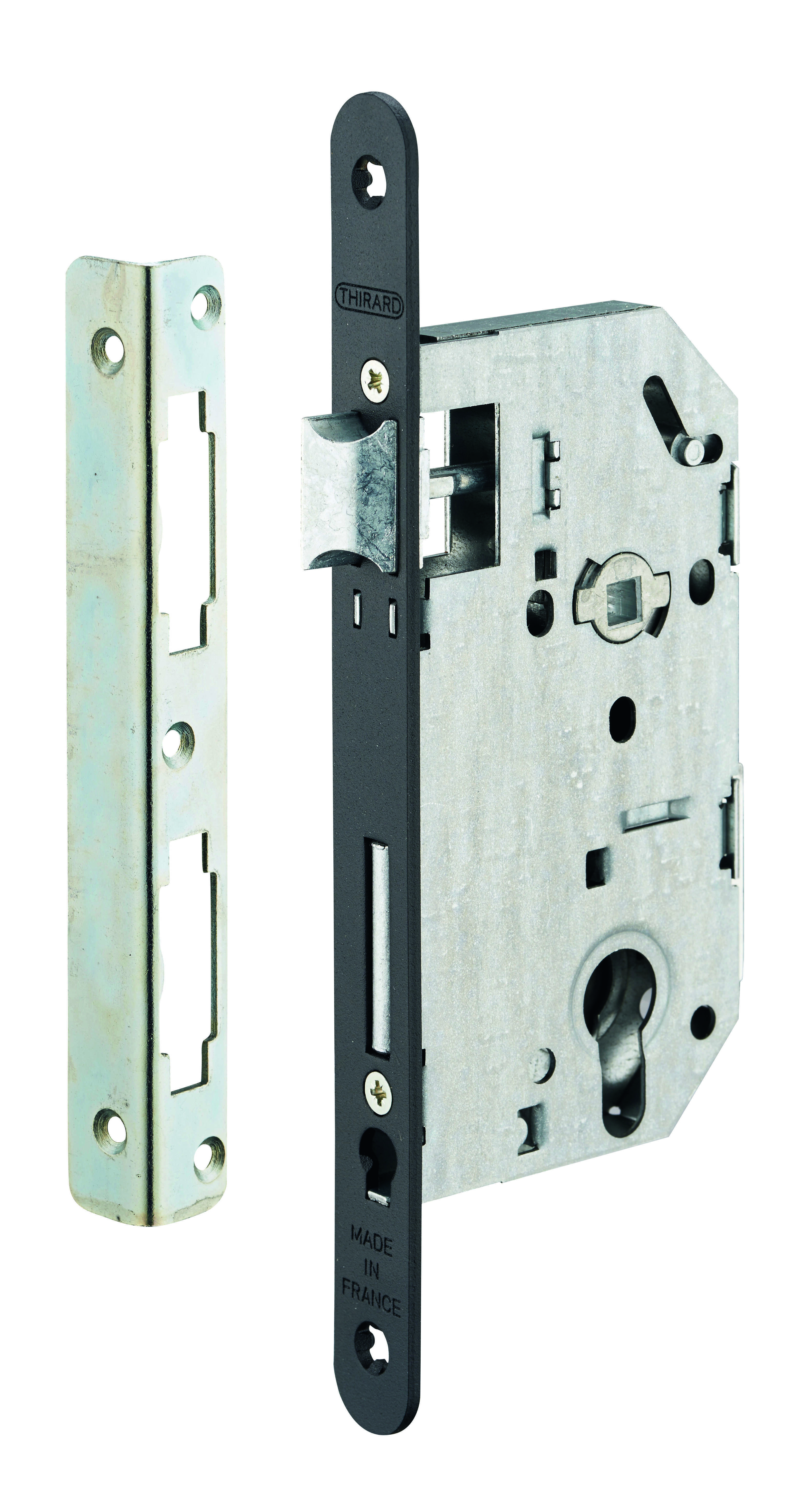 Serrure encastrable Monomax NF pour cylindre européen, axe 50mm, bouts ronds, têtière affleurante gauche - THIRARD