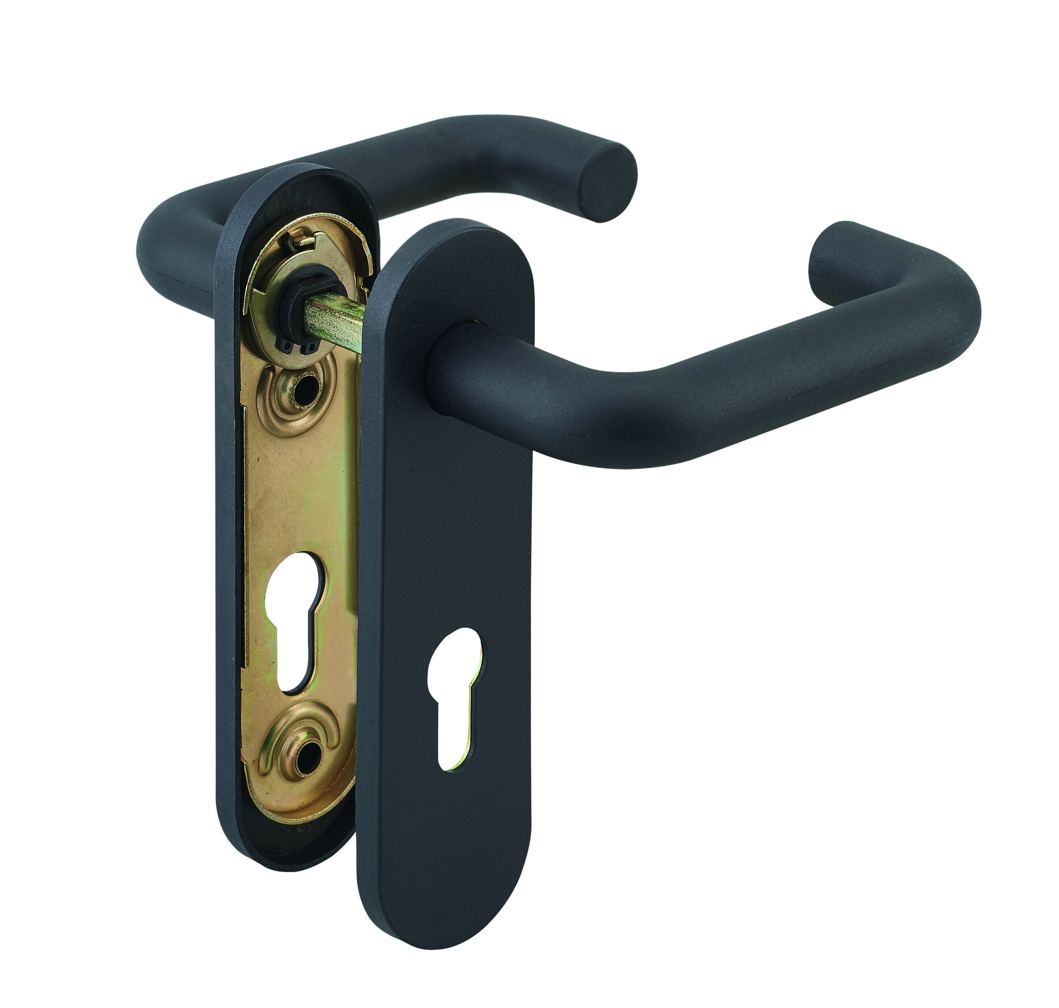 Ensemble de poignées pour serrure encastrable pour porte de chaufferie, industrie, carré 9mm, noir - THIRARD