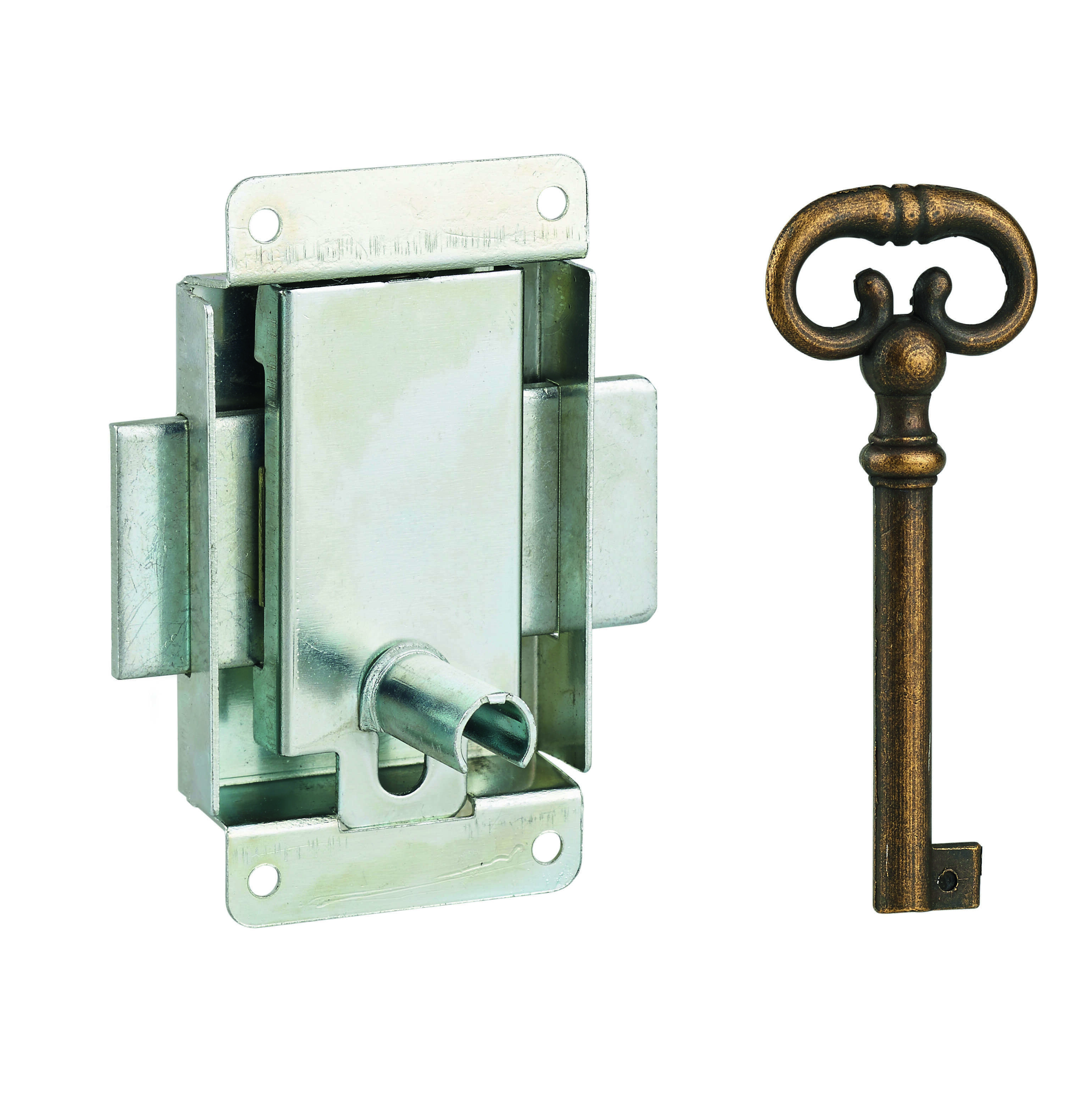 Serrure de meuble en applique pour porte d'ameublement, axe 20mm, 40x50mm, zingué, 1 clé - THIRARD
