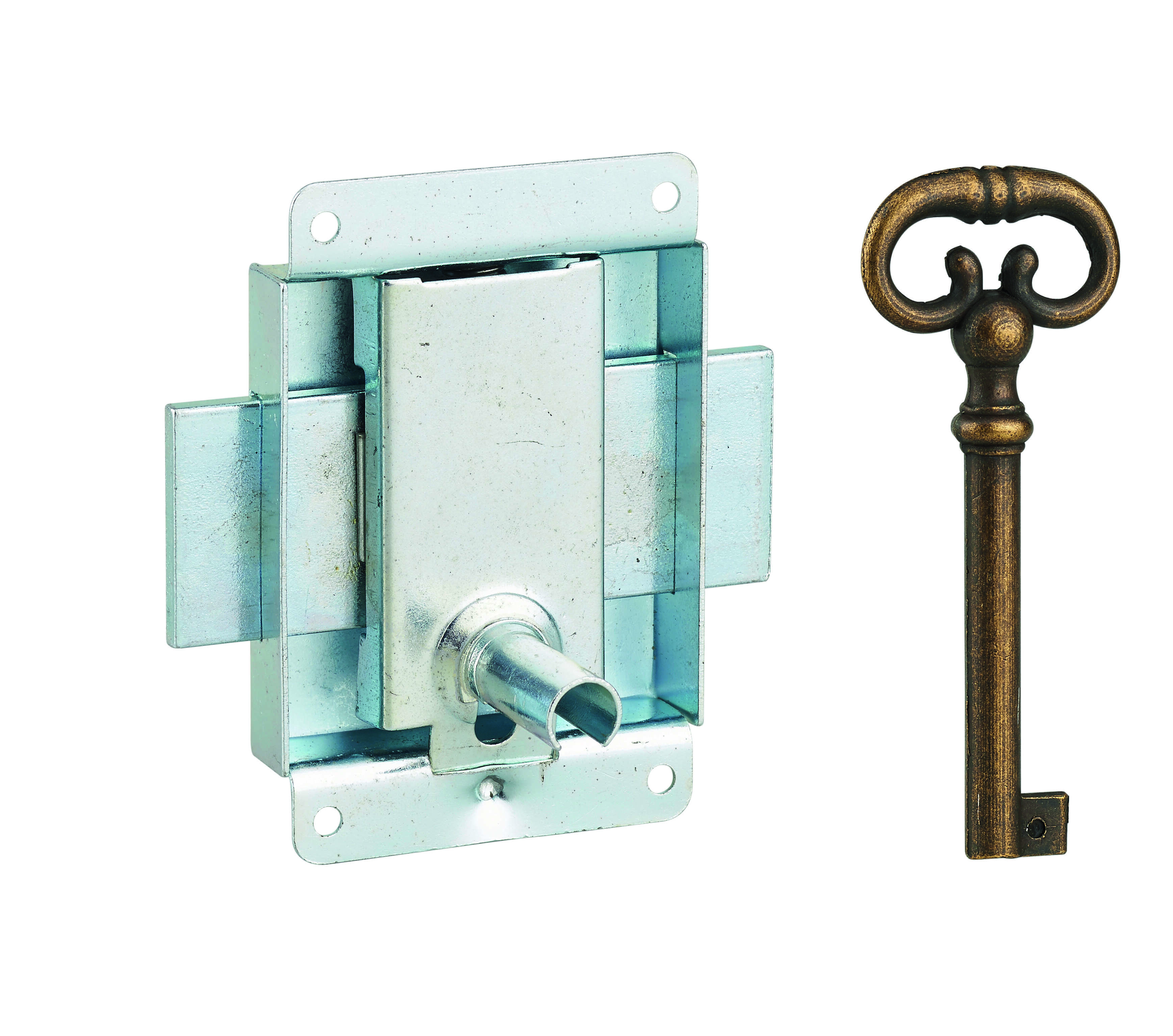 Serrure de meuble en applique pour porte d'ameublement, axe 25mm, 50x60mm, zingué, 1 clé - THIRARD