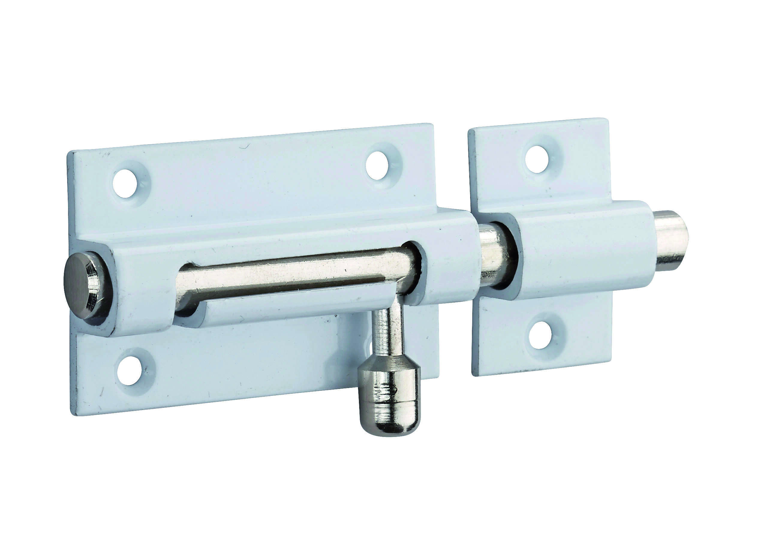 Targette pour porte de meuble, laiton poli blanc, pêne Ø 8mm, 50x30mm - THIRARD