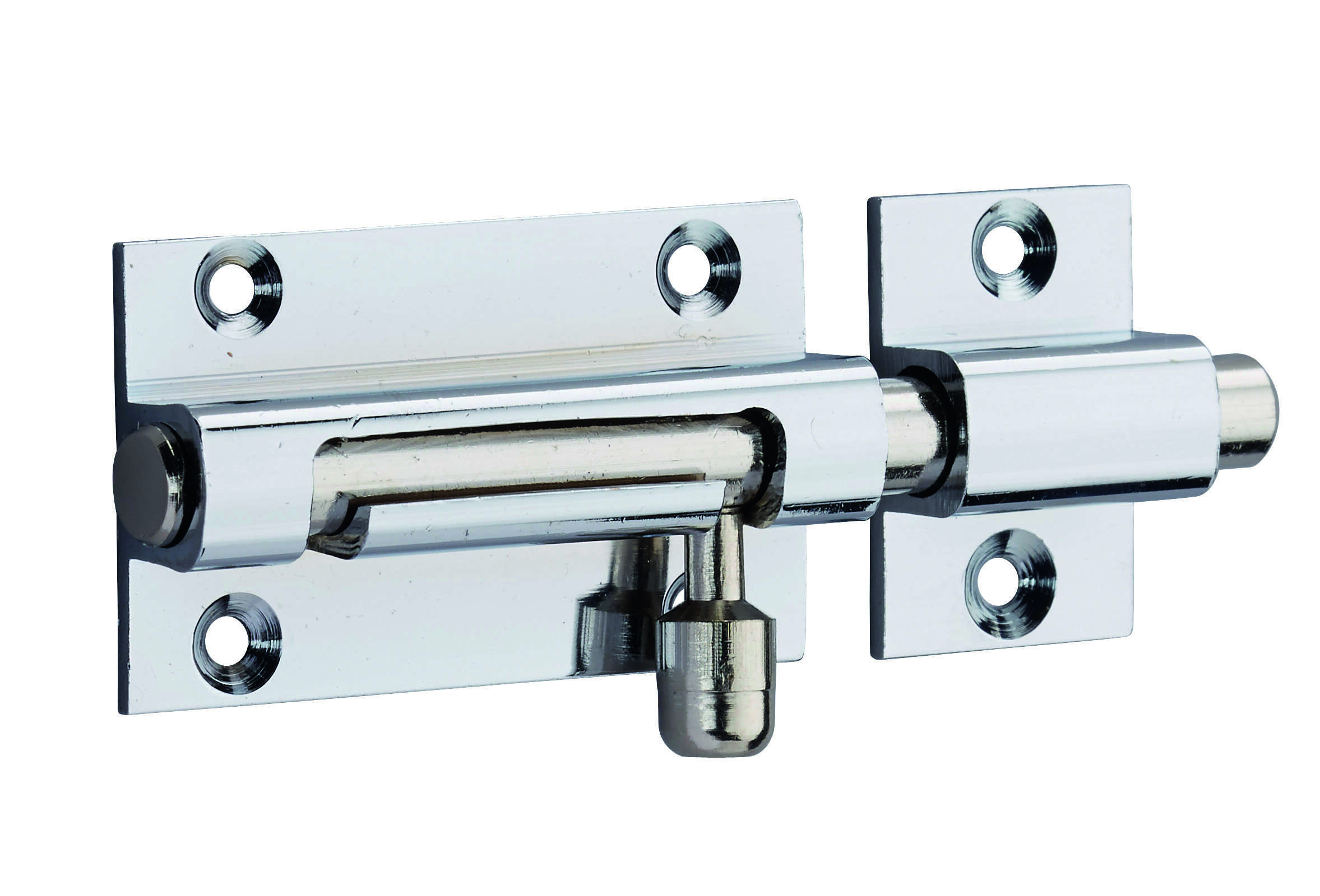 Targette pour porte de meuble, laiton chromé, pêne Ø 8mm, 70x30mm - THIRARD