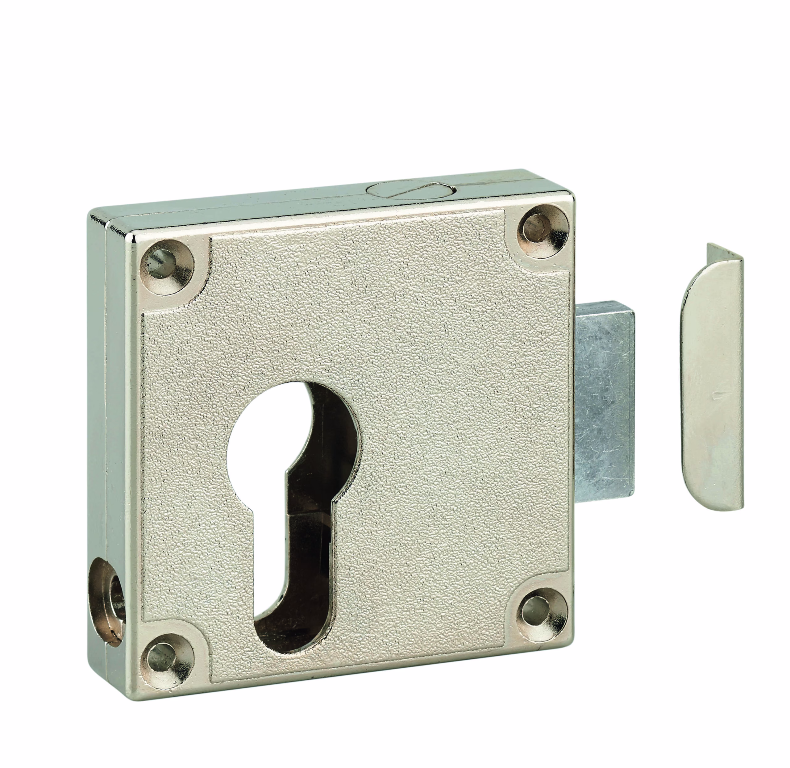 Boitier de serrure de meuble Universel en applique pour porte d'ameublement, axe 21.5mm, 50x60mm, nickelé - THIRARD