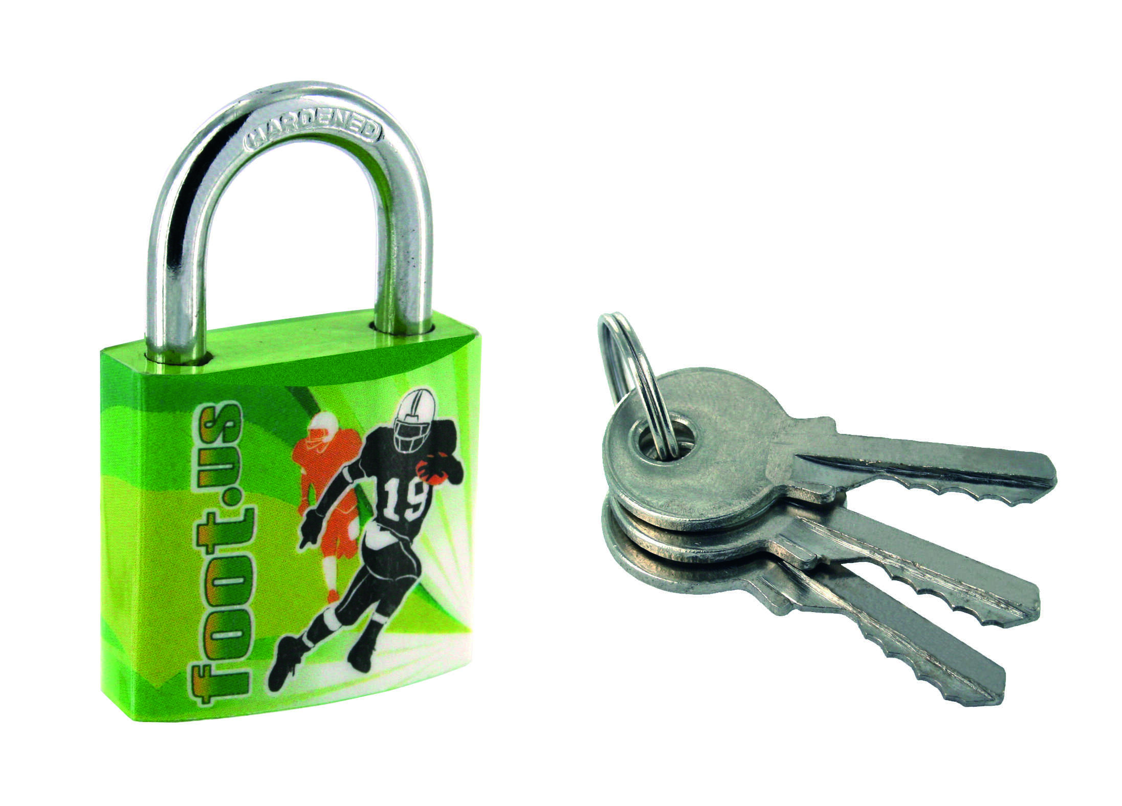 Cadenas à clé Line Sport Foot US, acier, intérieur, anse acier, 30mm, 3 clés - THIRARD