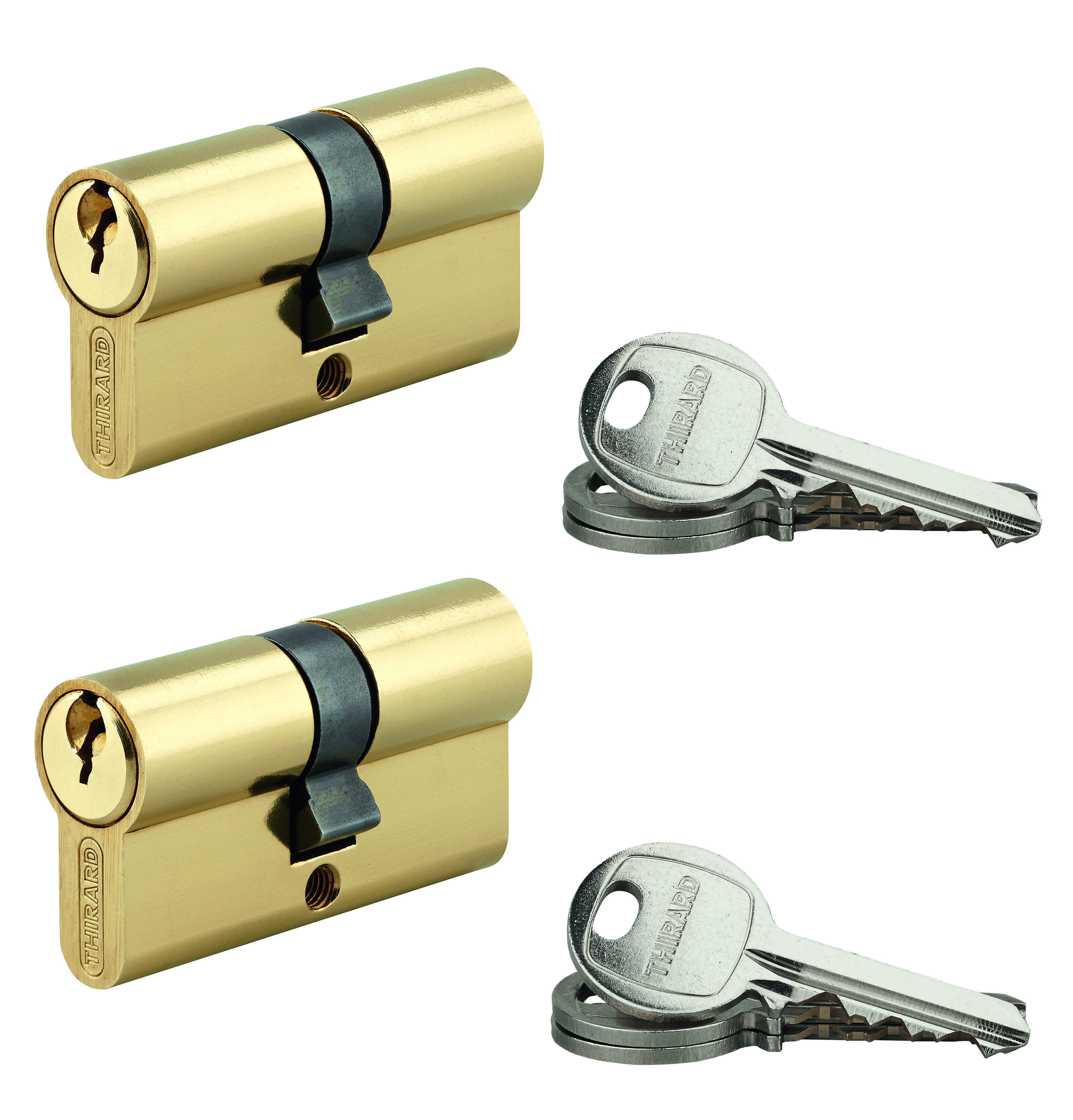 Lot de 2 cylindres SA laitonné, 30X30mm, s'entrouvrant, 6 clés - THIRARD