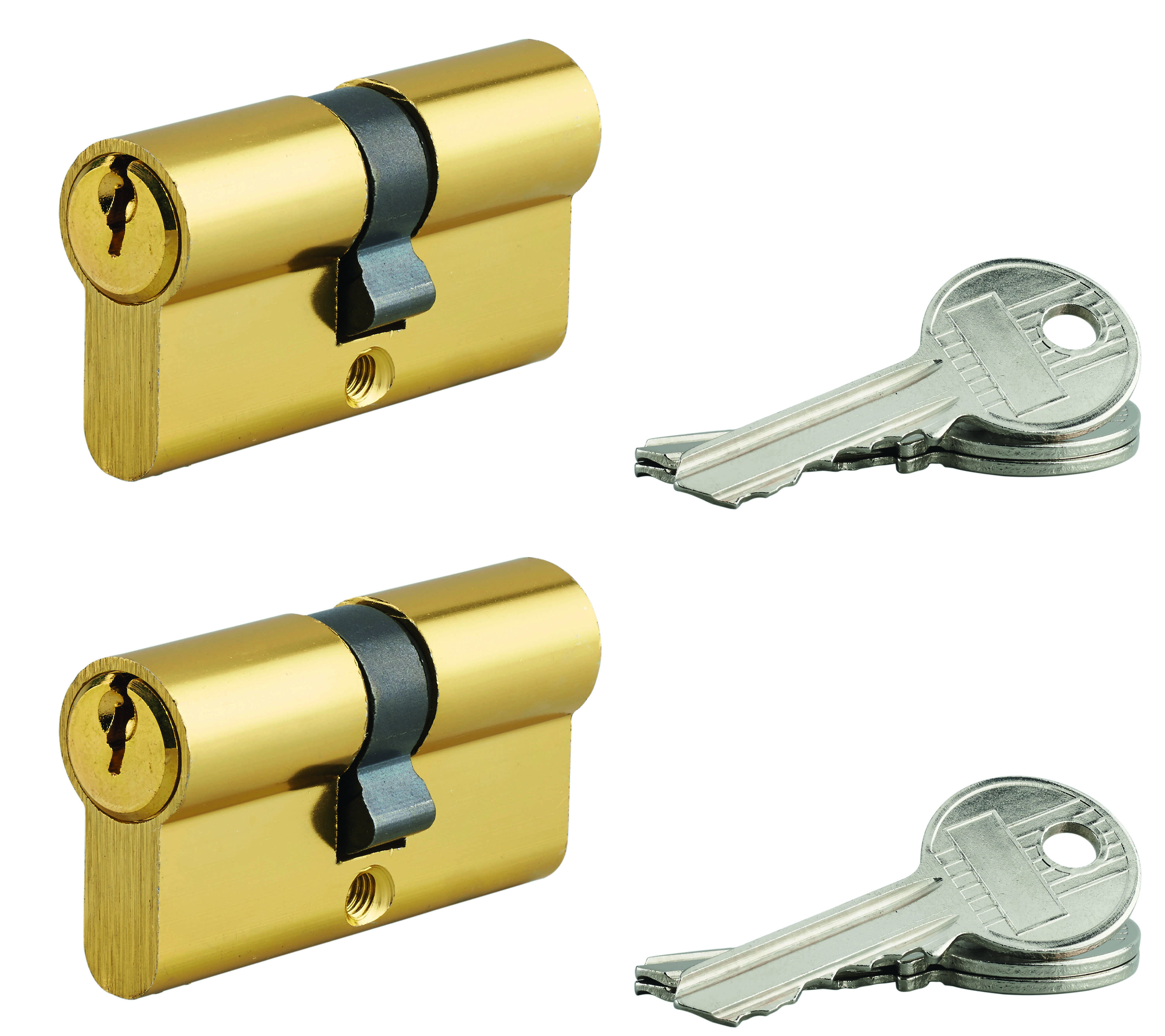 ENSEMBLE DE 2 CYLINDRES À GODET 5 GOUJONS MOS. - 30 X 30 MM - 6 CLÉS UNIFIÉES / BLISTER