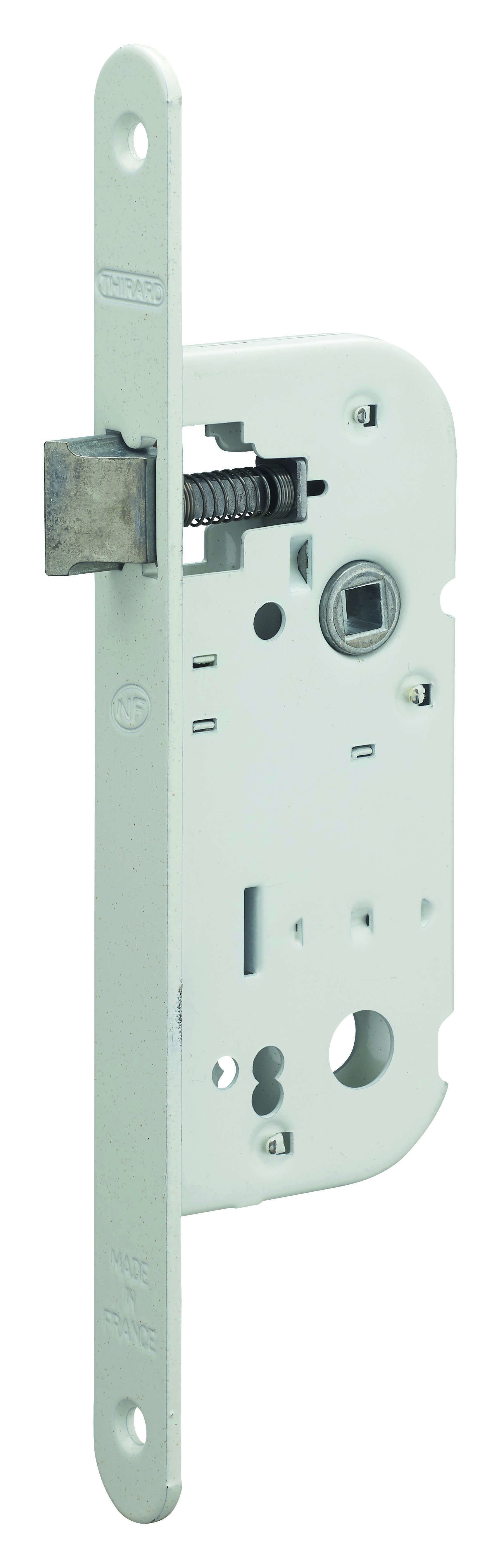 Lot de 50 serrures NF encastrables pour porte intérieure, axe 40mm, bouts ronds, blanc - THIRARD