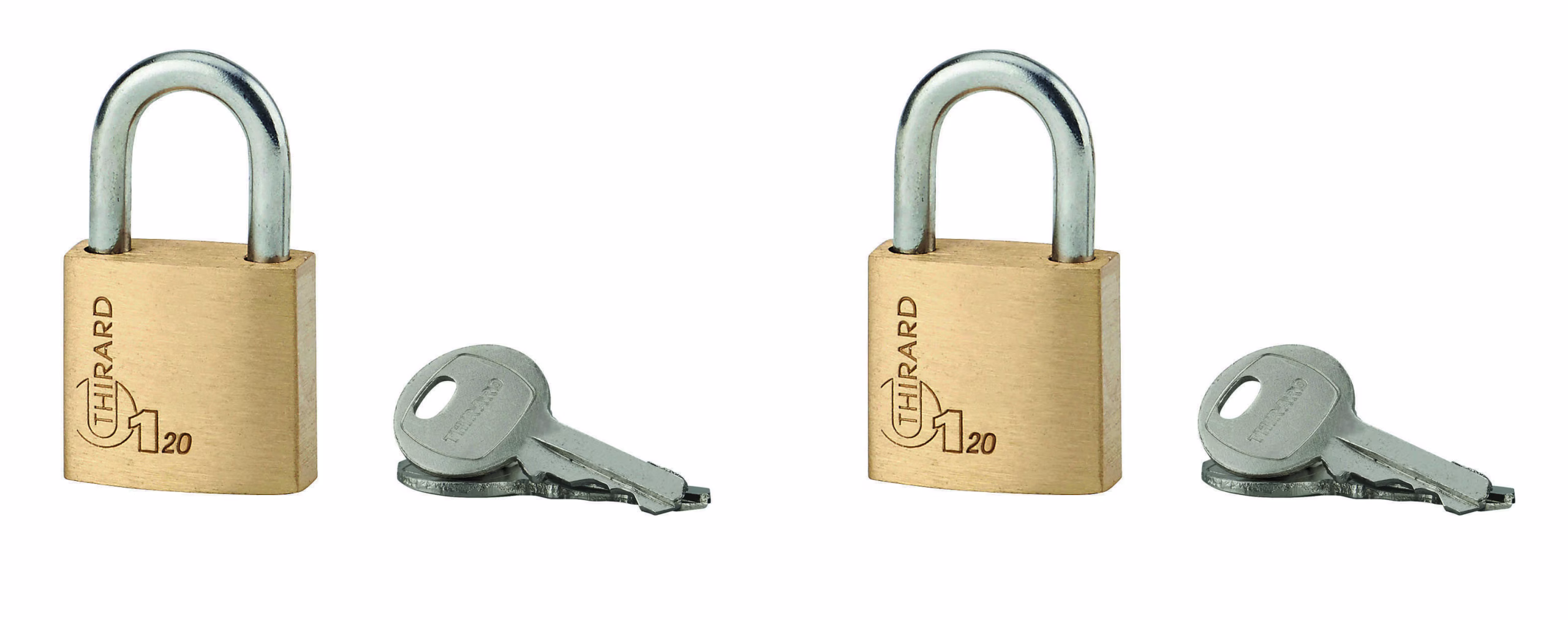 Lot de deux cadenas à clé Type 1, bagage, anse acier, 20mm, 4 clés, s'entrouvrant  - THIRARD