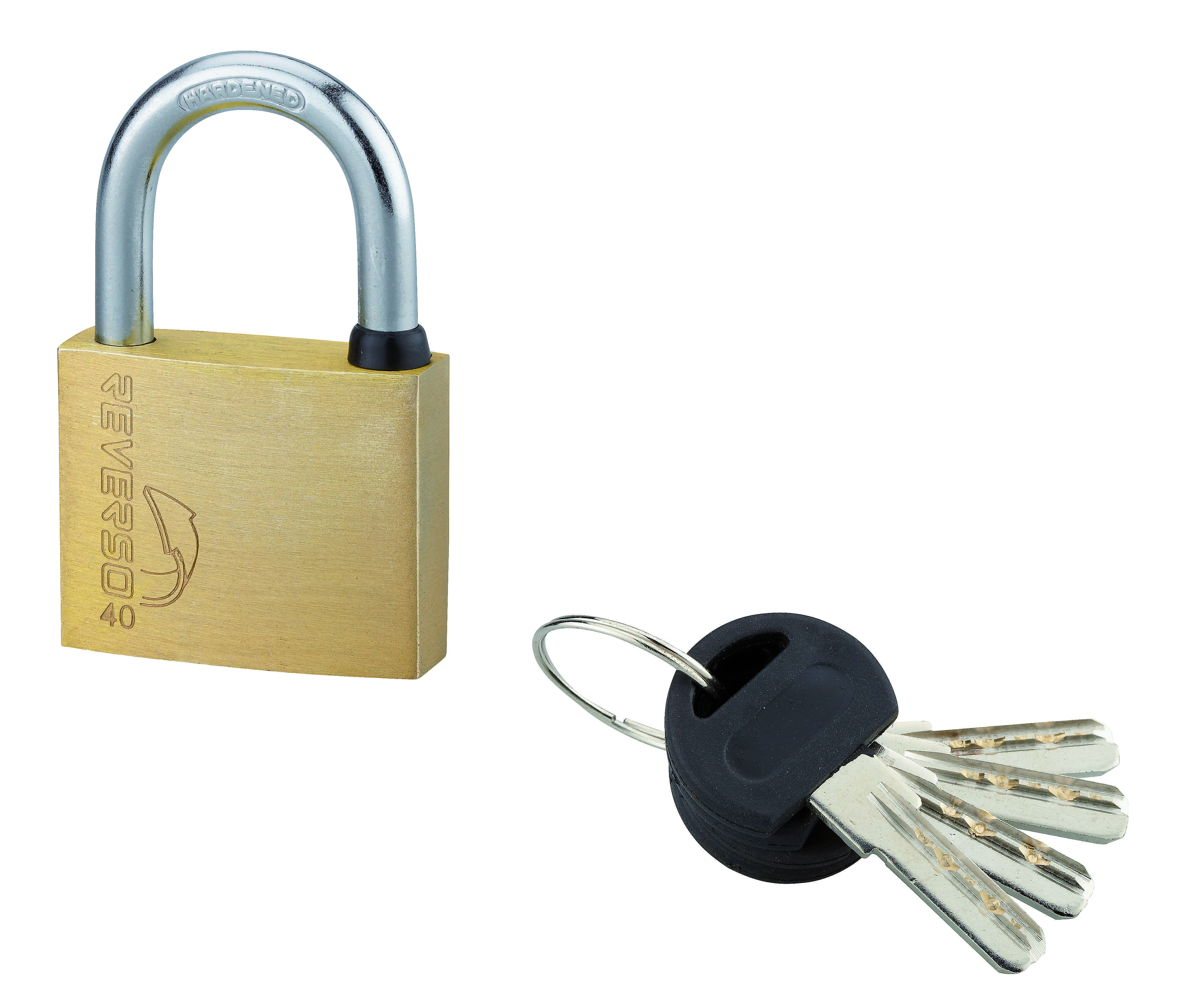 Cadenas à clé Reverso, laiton, extérieur, anse acier, 40mm, 4 clés - THIRARD