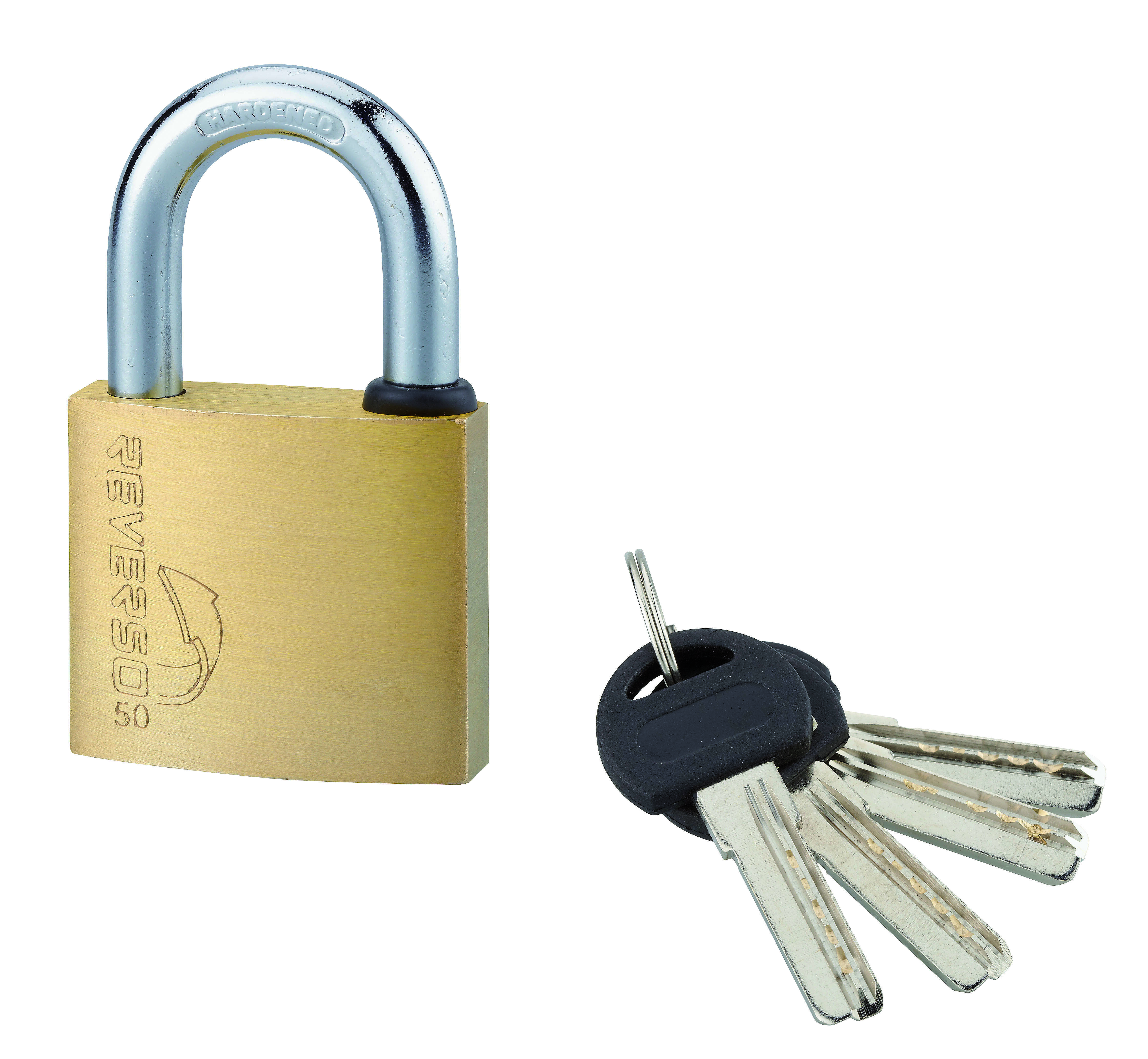Cadenas à clé Reverso, laiton, extérieur, anse acier, 50mm, 4 clés - THIRARD