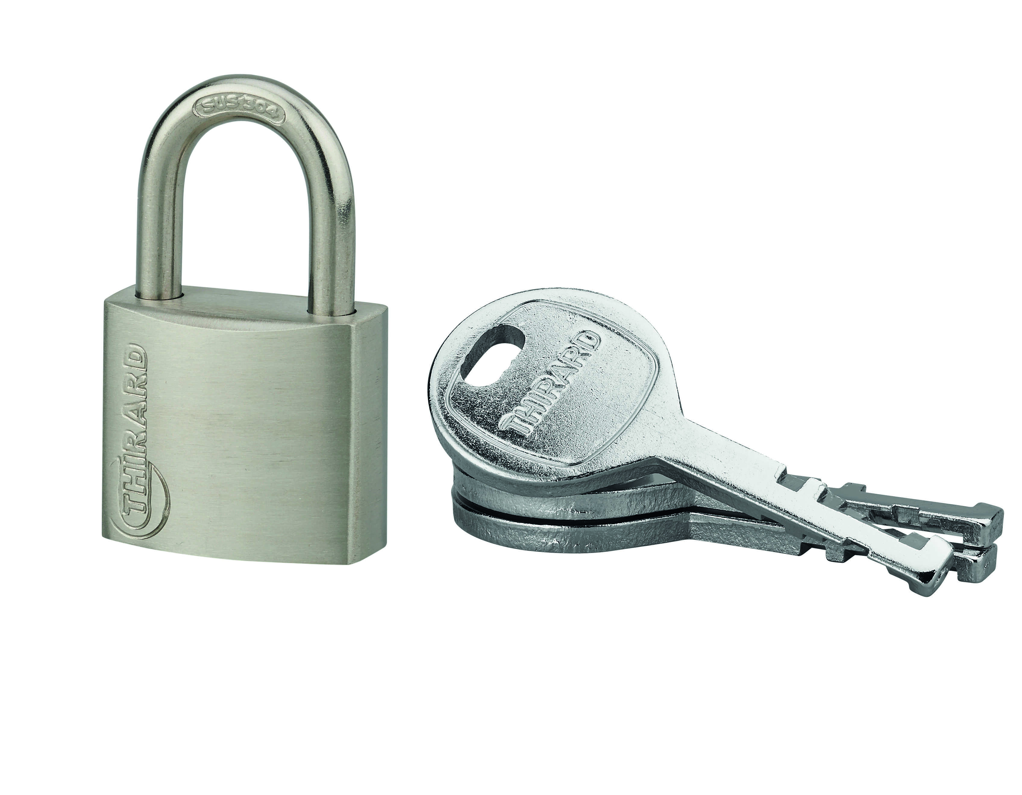 Cadenas à clé Cinox, inox, extérieur, anse inox, 30mm, 3 clés - THIRARD
