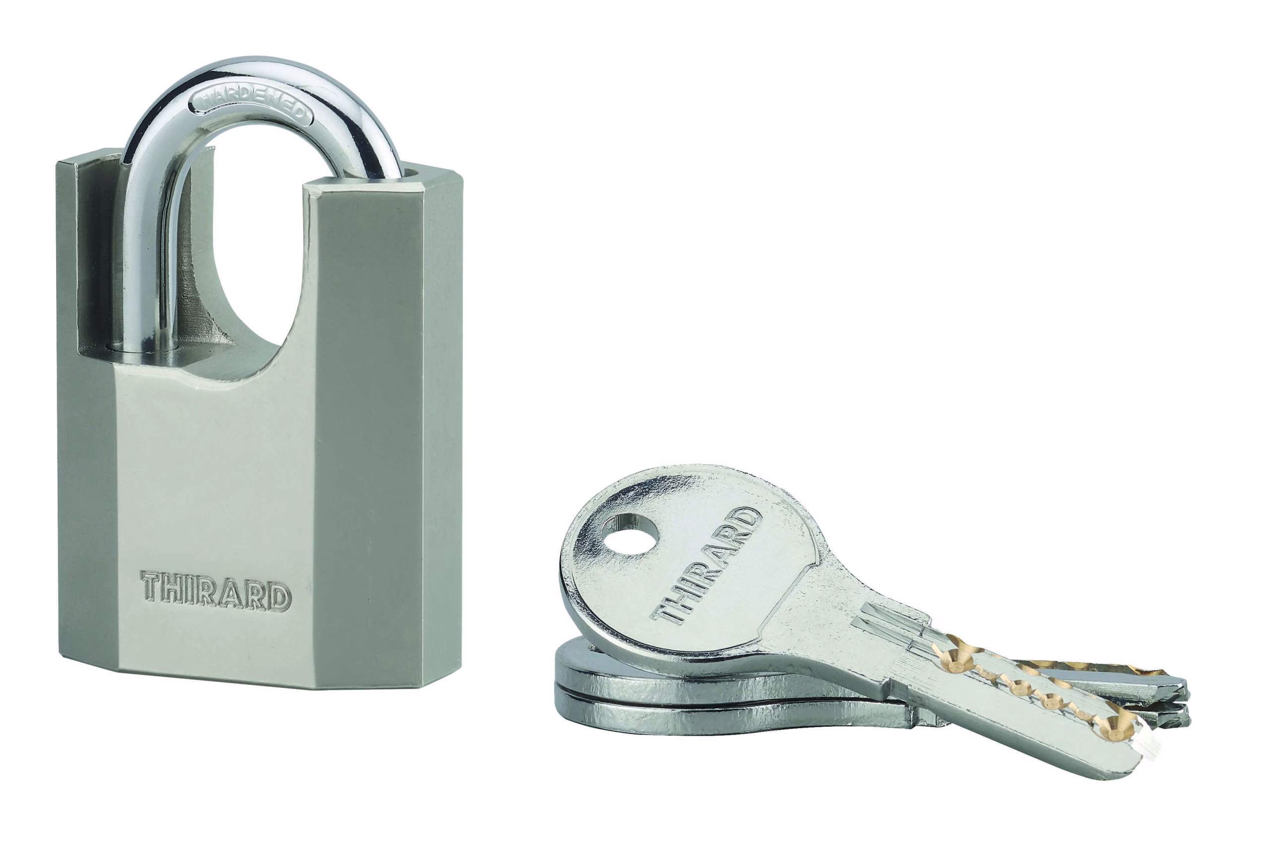 Cadenas à clé Octo-P, acier, chantier, anse protégée acier, 40mm, 3 clés - THIRARD