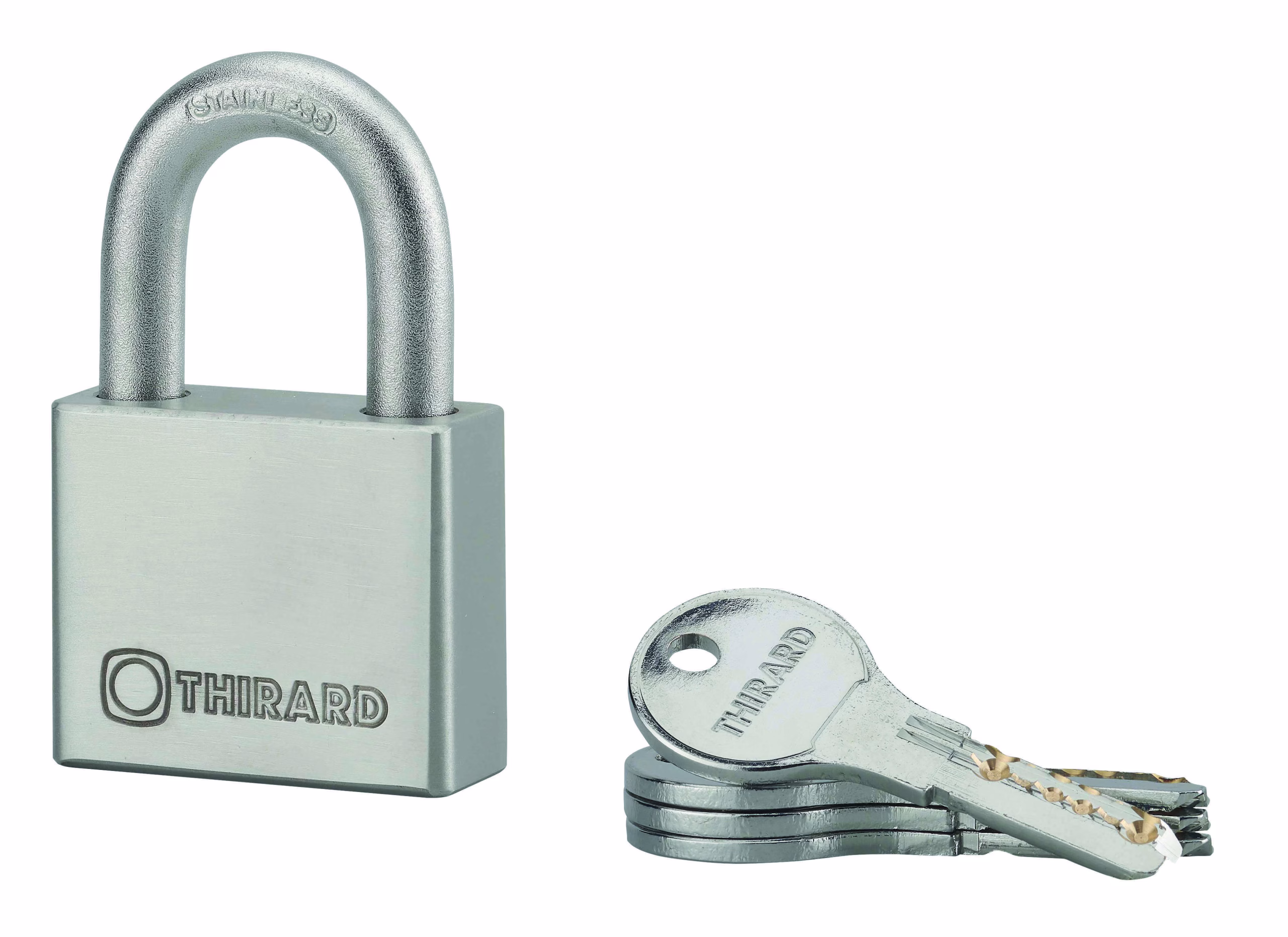 Cadenas à clé Rinox, inox, extérieur, anse inox, 50mm, 4 clés - THIRARD
