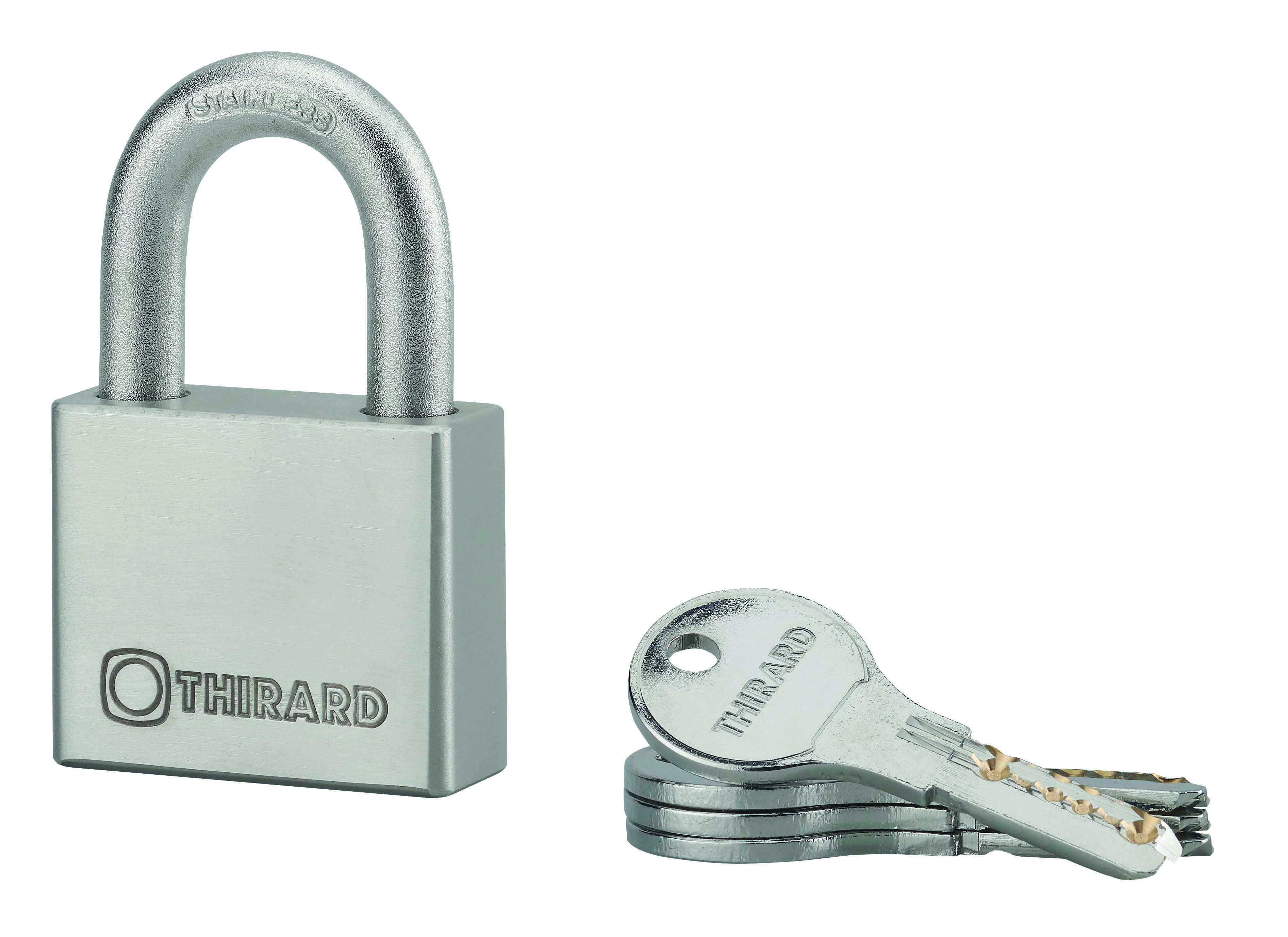 Cadenas à clé Rinox, inox, extérieur, anse inox, 50mm, 4 clés - THIRARD
