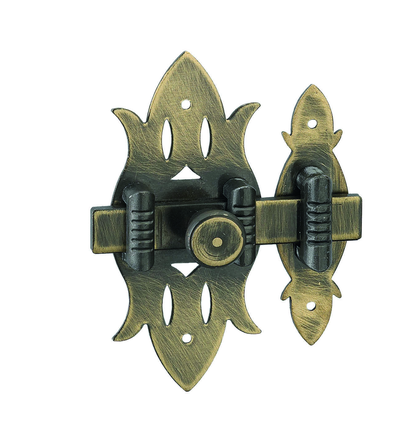 Verrou de porte pour mobilier, appliqué, RUSTIQUE, 40 x 90 mm, laiton patiné, THIRARD