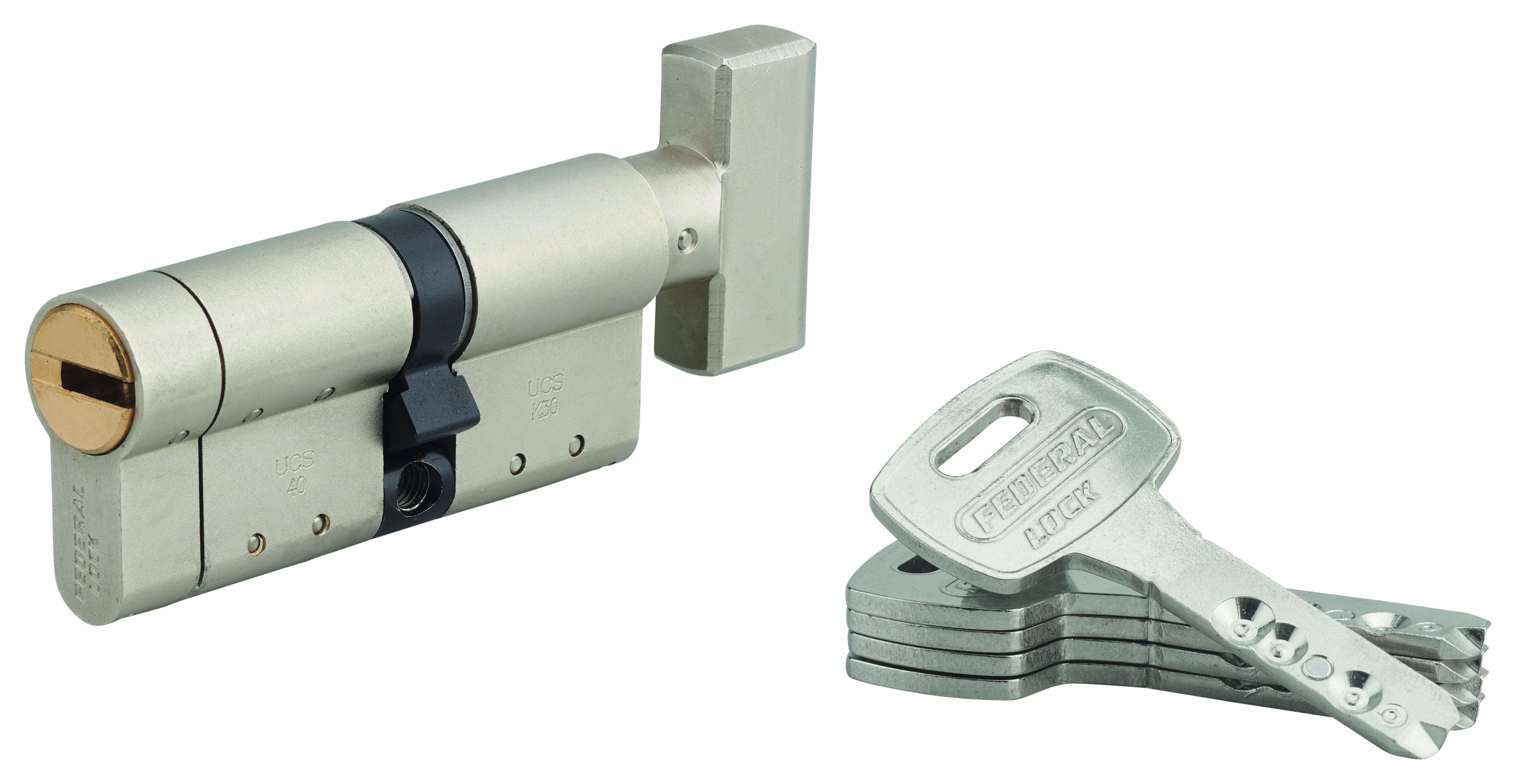 Cylindre de serrure à bouton Federal S, 30Bx40mm, nickel, anti-arrachement, anti-perçage, 5 clés - THIRARD