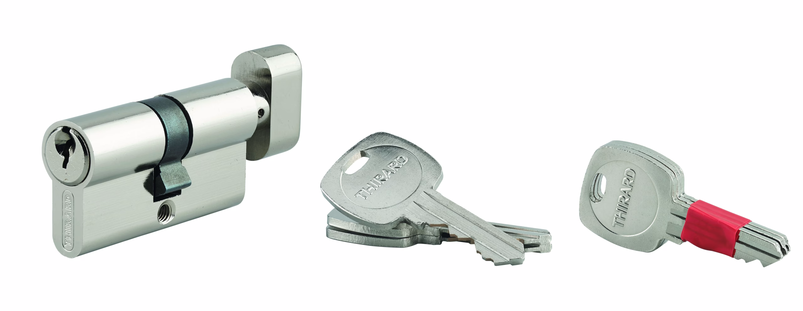 Cylindre de serrure à bouton modifiable, 30Bx30mm, anti-arrachement, anti-perçage, nickel, 2x3 clés - THIRARD