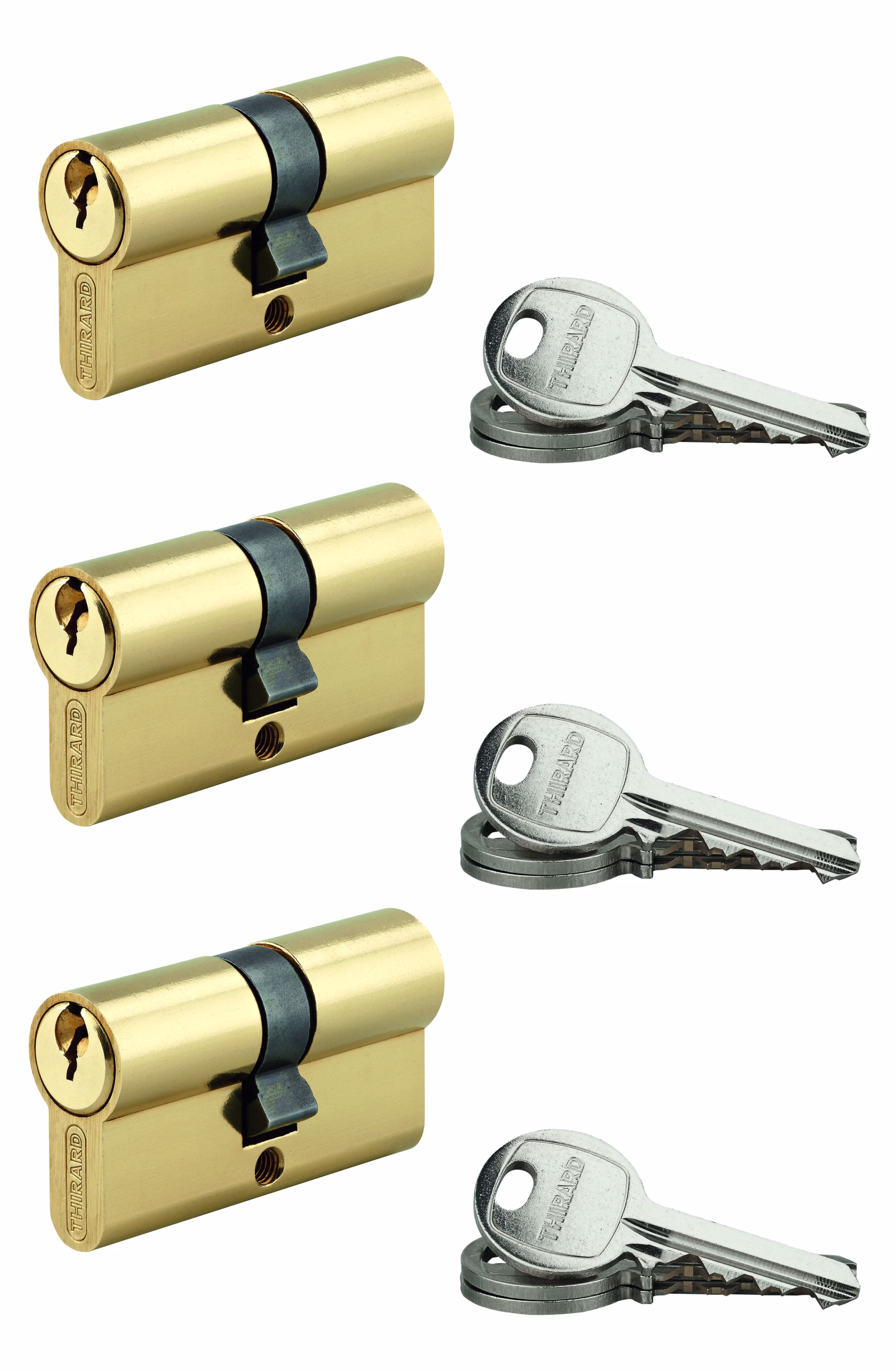 Lot de 3 cylindres SA laitonné, 30X30mm, s'entrouvrant, 9 clés - THIRARD