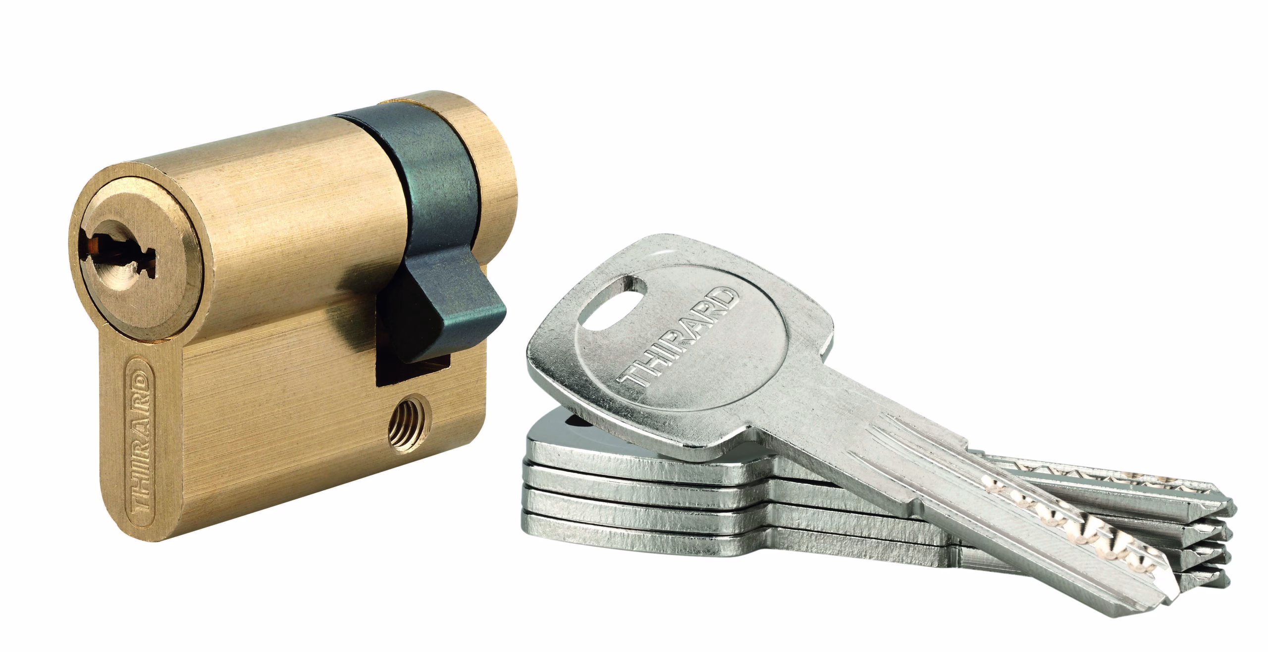 Demi-cylindre de serrure Trafic 6, 30x10mm, anti-arrachement, anti-perçage, laiton, 5 clés - THIRARD