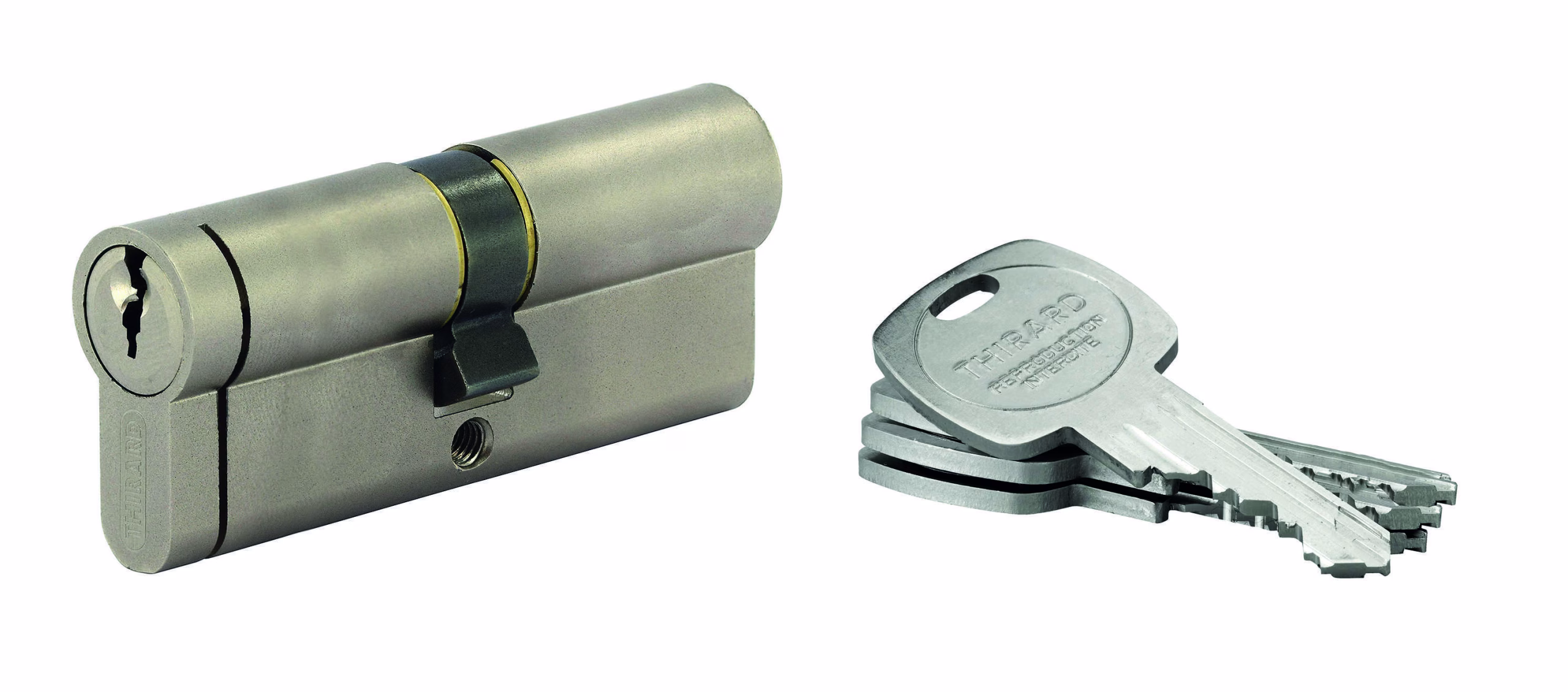 Cylindre de serrure double entrée HG5+, 40x40mm, nickel, anti-arrachement, anti-perçage, anti-casse, 5 clés - THIRARD