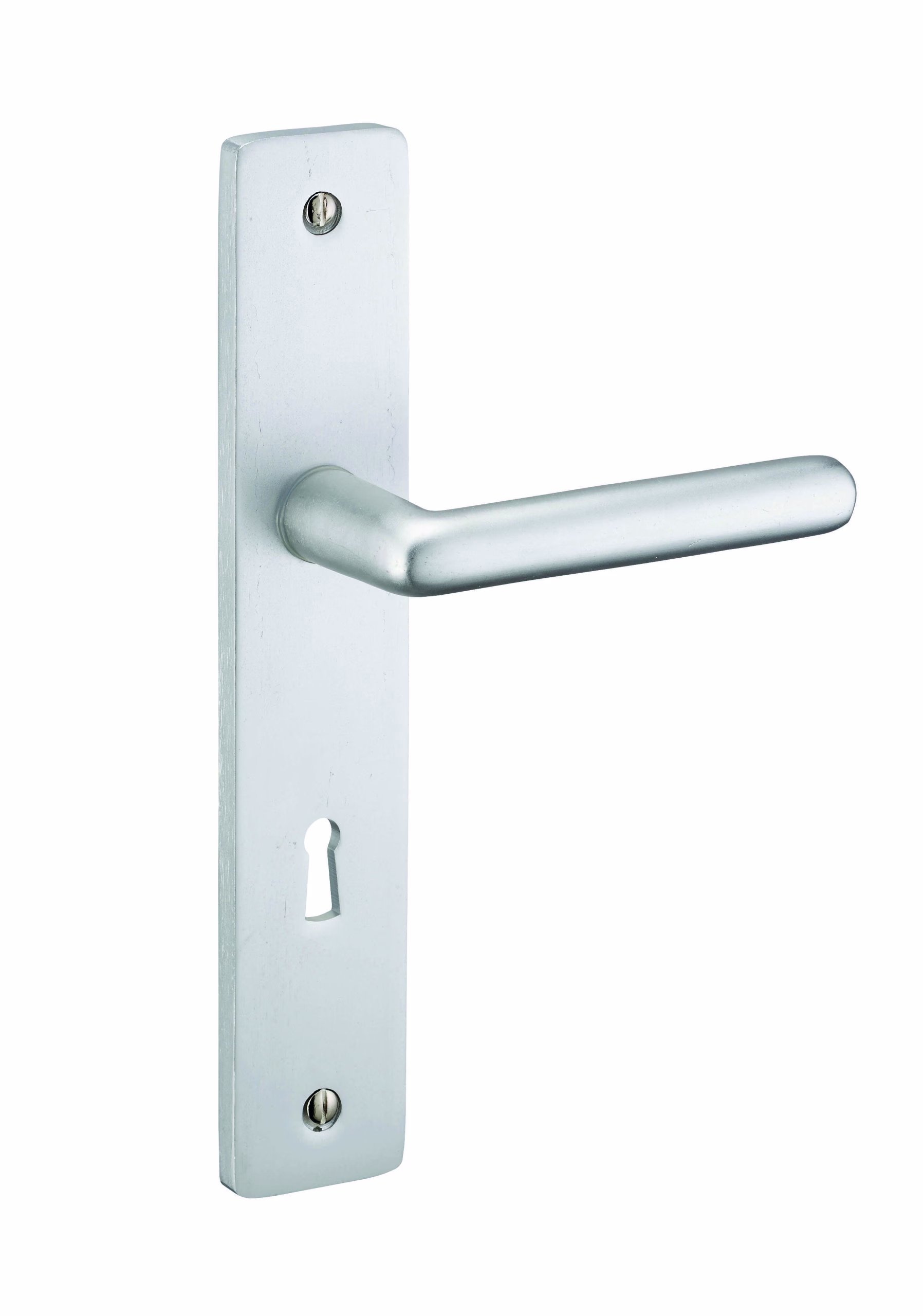 Ensemble de poignées pour porte de chambre Crecy trou de clé, carré 7mm, entr'axes 195mm, anodisé argent - THIRARD