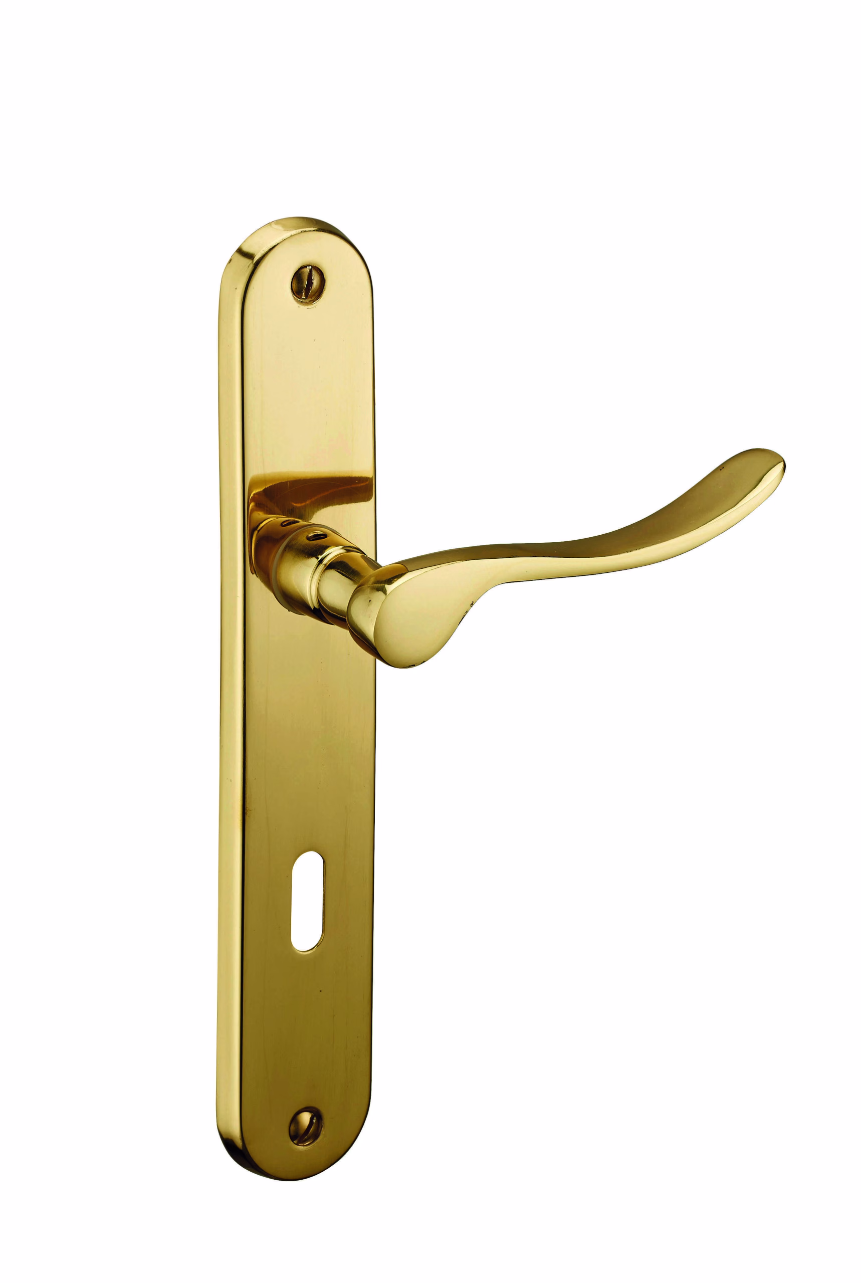 Ensemble de poignées pour porte de chambre Marianne, trou de clé, carré 7mm, entr'axes 195mm, laiton poli - THIRARD