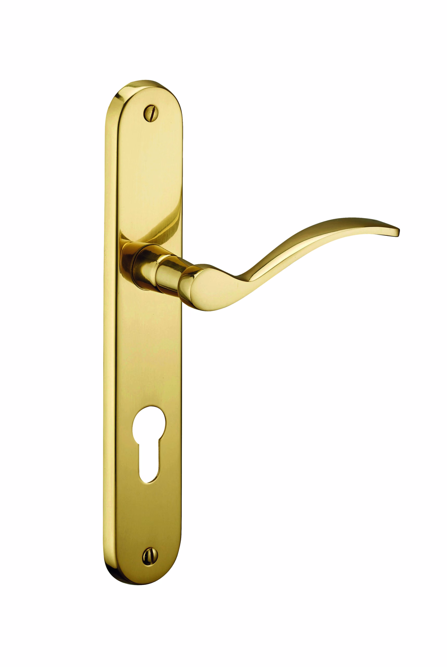 Ensemble de poignées pour porte d'entrée Marianne trou de cylindre, carré 7mm, entr'axes 195mm, laiton poli - THIRARD