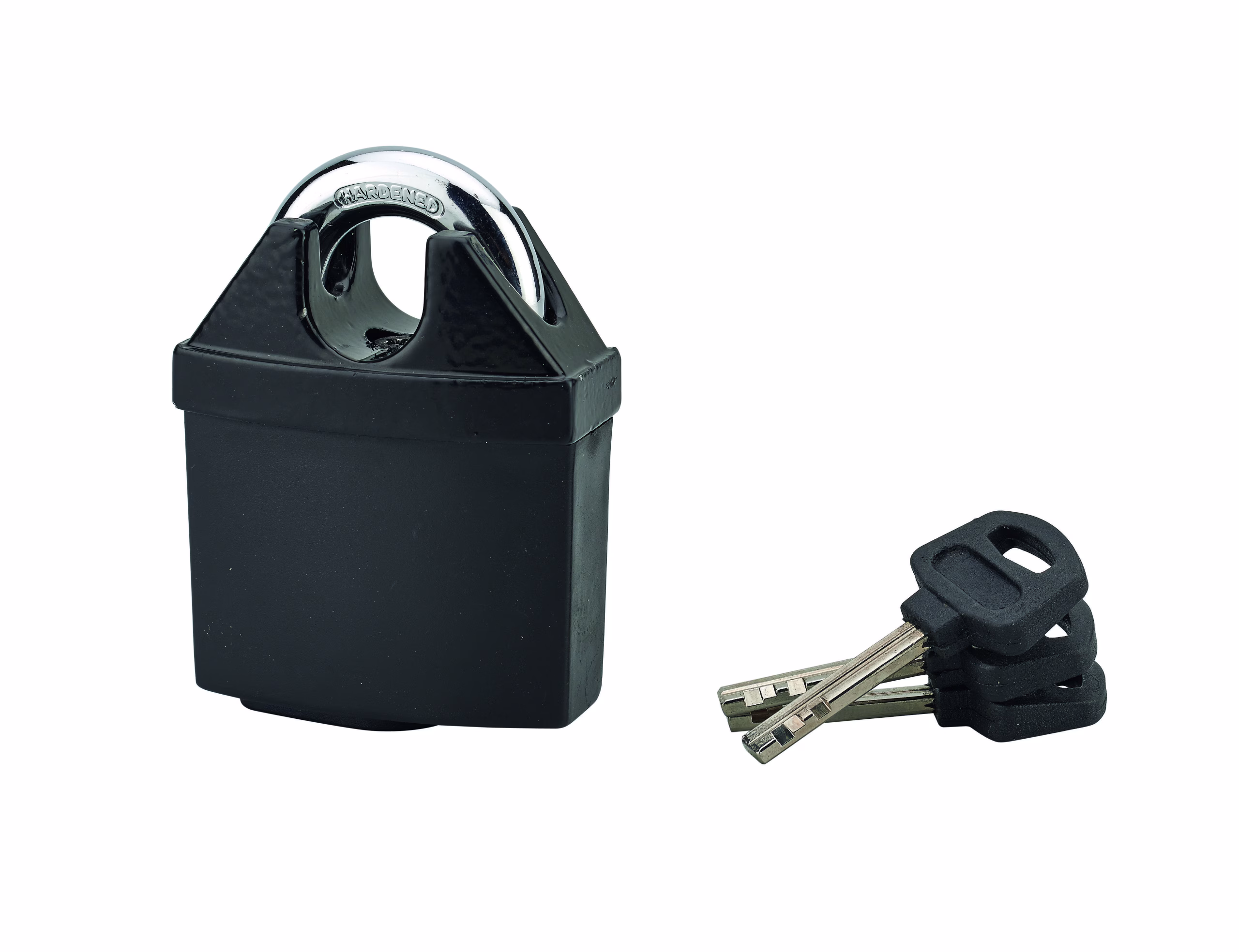 Cadenas ACERA à clé, base 60 mm, anse protégée acier cémenté, 3 clés à disques - SP