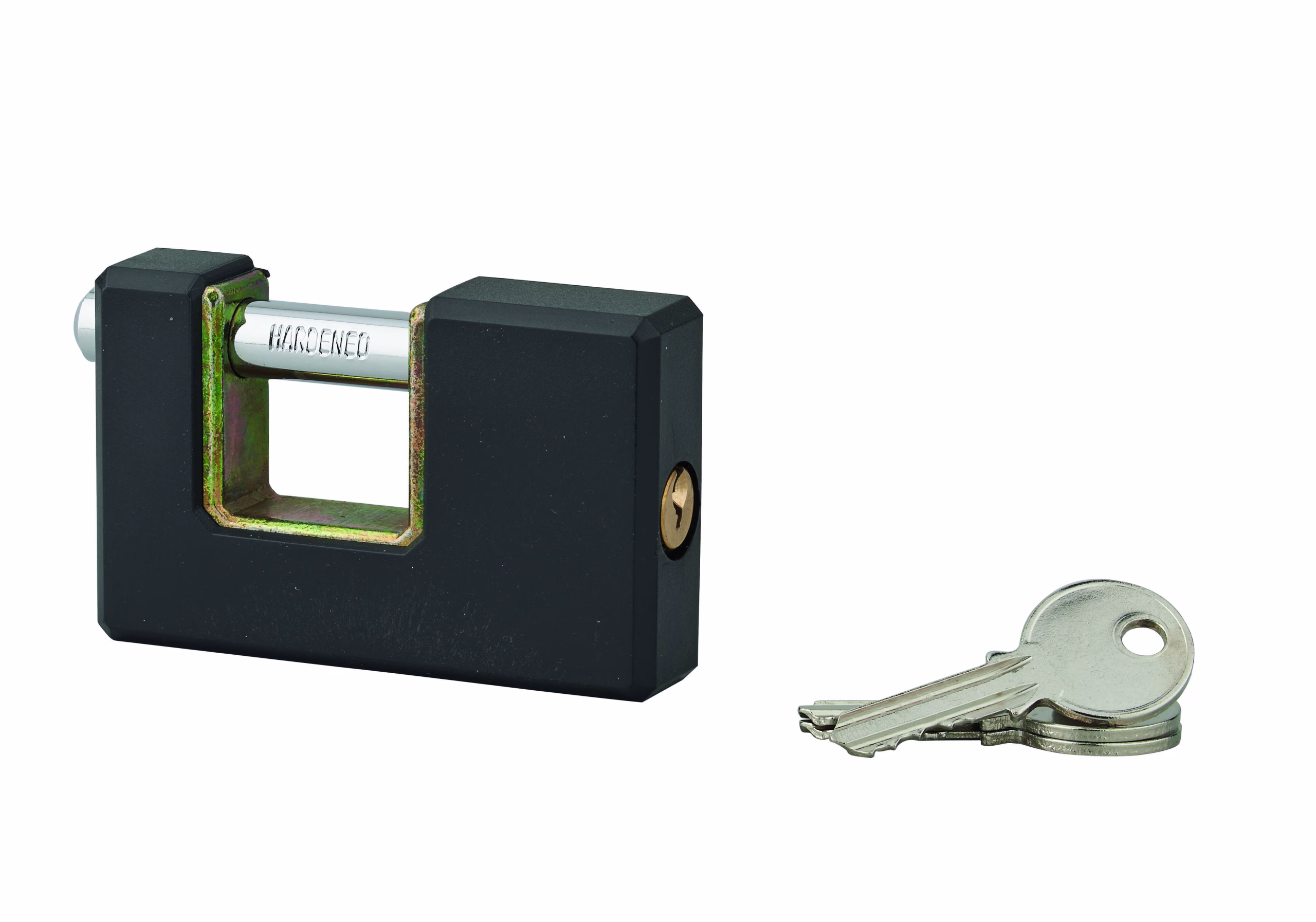Cadenas ACERA rectangulaire à clé, base 75 mm, anse acier cémenté, 3 clés - SP