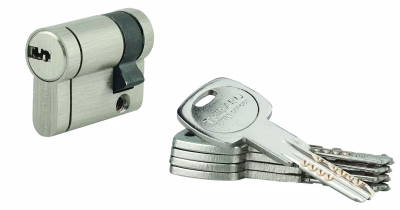Demi-cylindre Trafic 12 30X10 mm, nickelé, anti-perforation, anti-casse, 5 clés plates réversibles - THIRARD