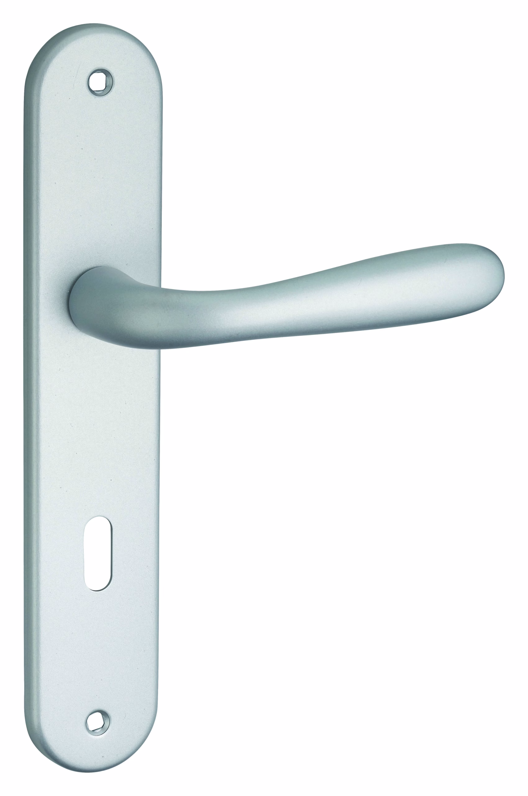 Ensemble de poignées pour porte de chambre Goccia trou de clé, carré 7mm, entr'axes 195mm, chromé satin - THIRARD